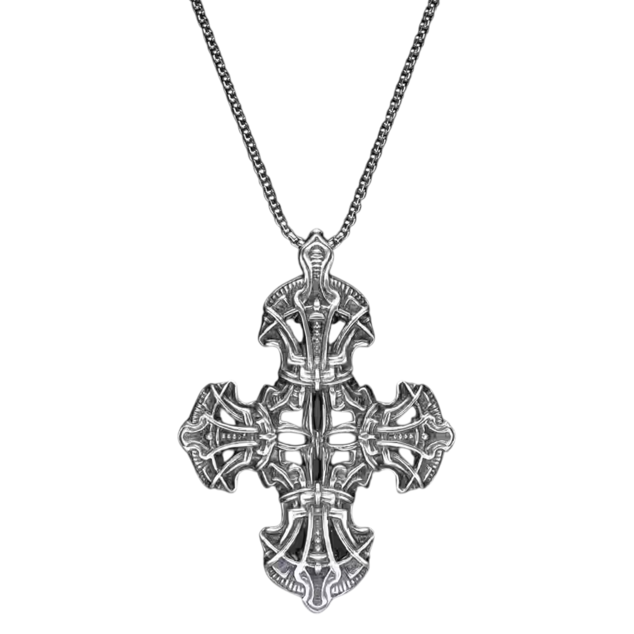 Sterling Silver 'Pax' Cross Pendant + 1.8mm Round Box Chain 22