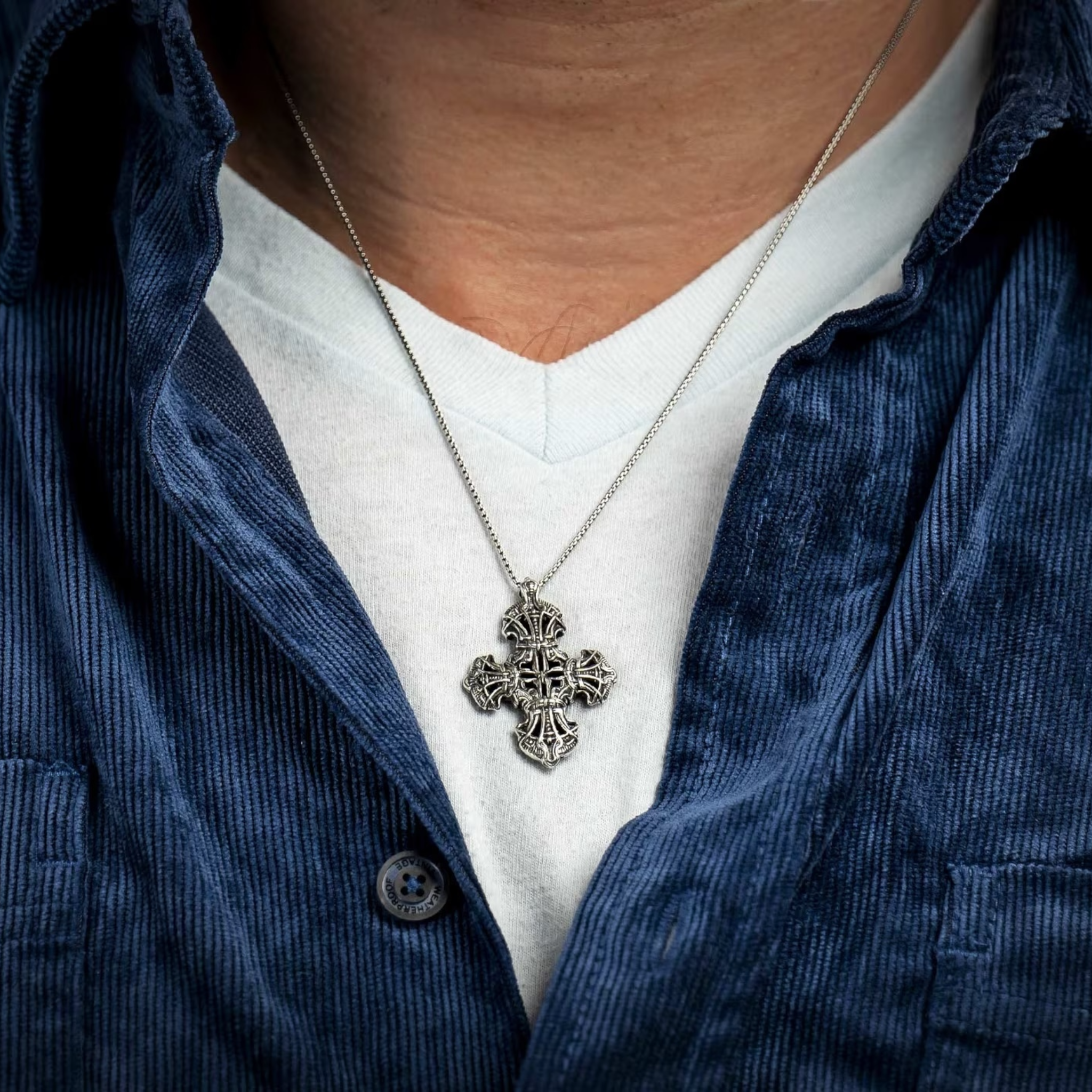 Sterling Silver 'Pax' Cross Pendant + 1.8mm Round Box Chain 22 Sterling Silver 'Pax' Cross Pendant + 1.8mm Round Box Chain 22