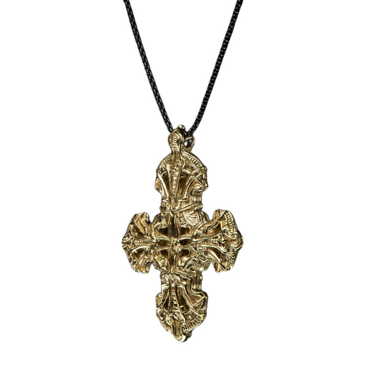 18kt Yellow Gold 'Pax' Cross Pndt+Ss Black Roun Box Chain 22" by William Henry available at Talisman Collection Fine Jewelers in El Dorado Hills, CA and online