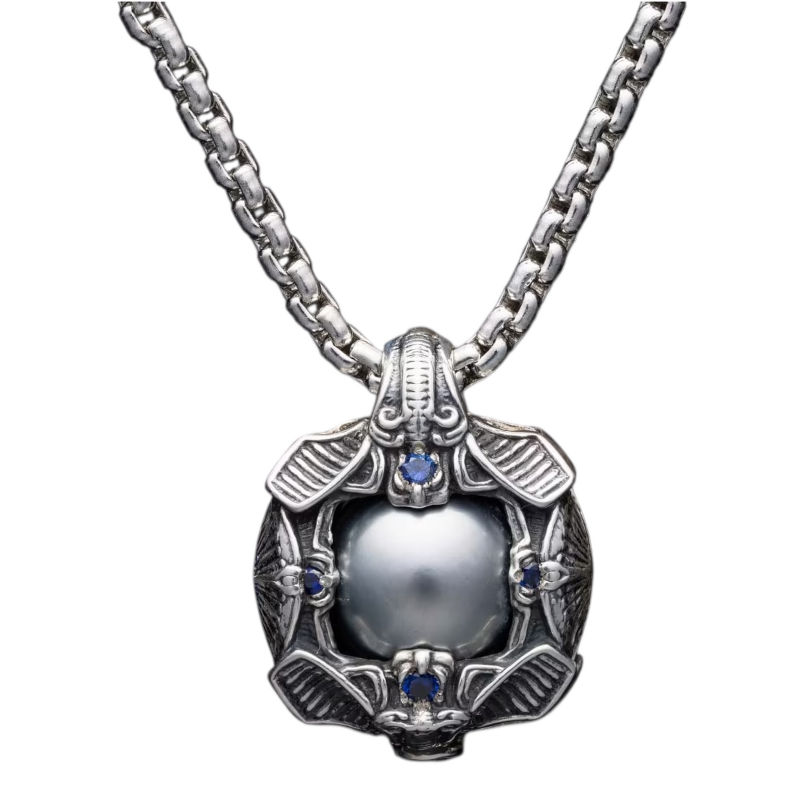 Sterling Silver Blue Sapphire/Pearl Stardust Venetian Box Chain 22" by William Henry available at Talisman Collection Fine Jewelers in El Dorado Hills, CA and online