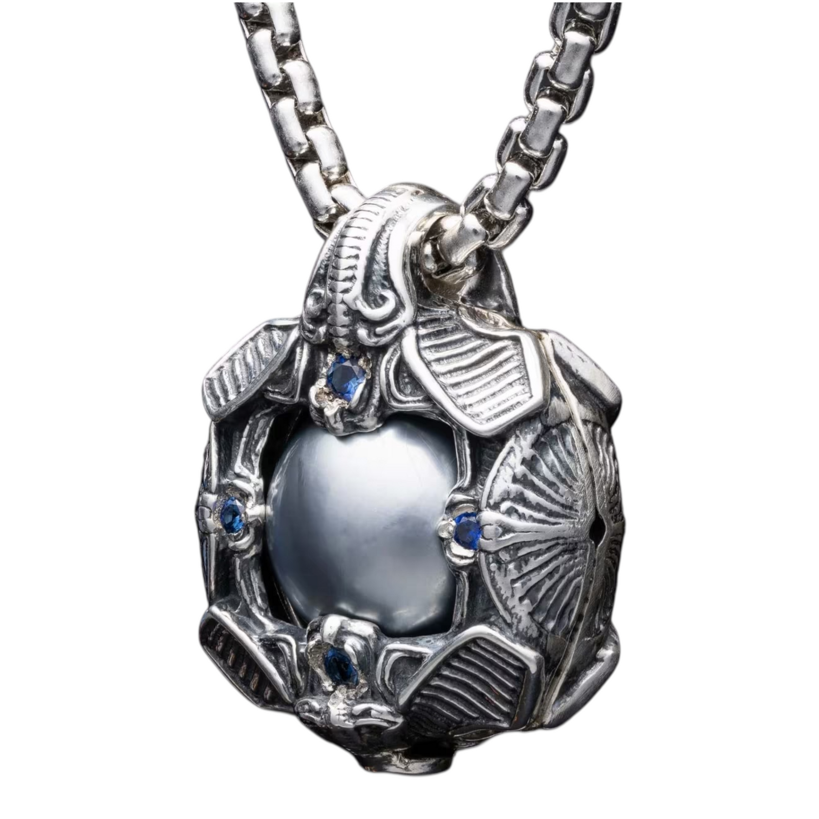 Sterling Silver Blue Sapphire/Pearl Stardust Venetian Box Chain 22" by William Henry available at Talisman Collection Fine Jewelers in El Dorado Hills, CA and online