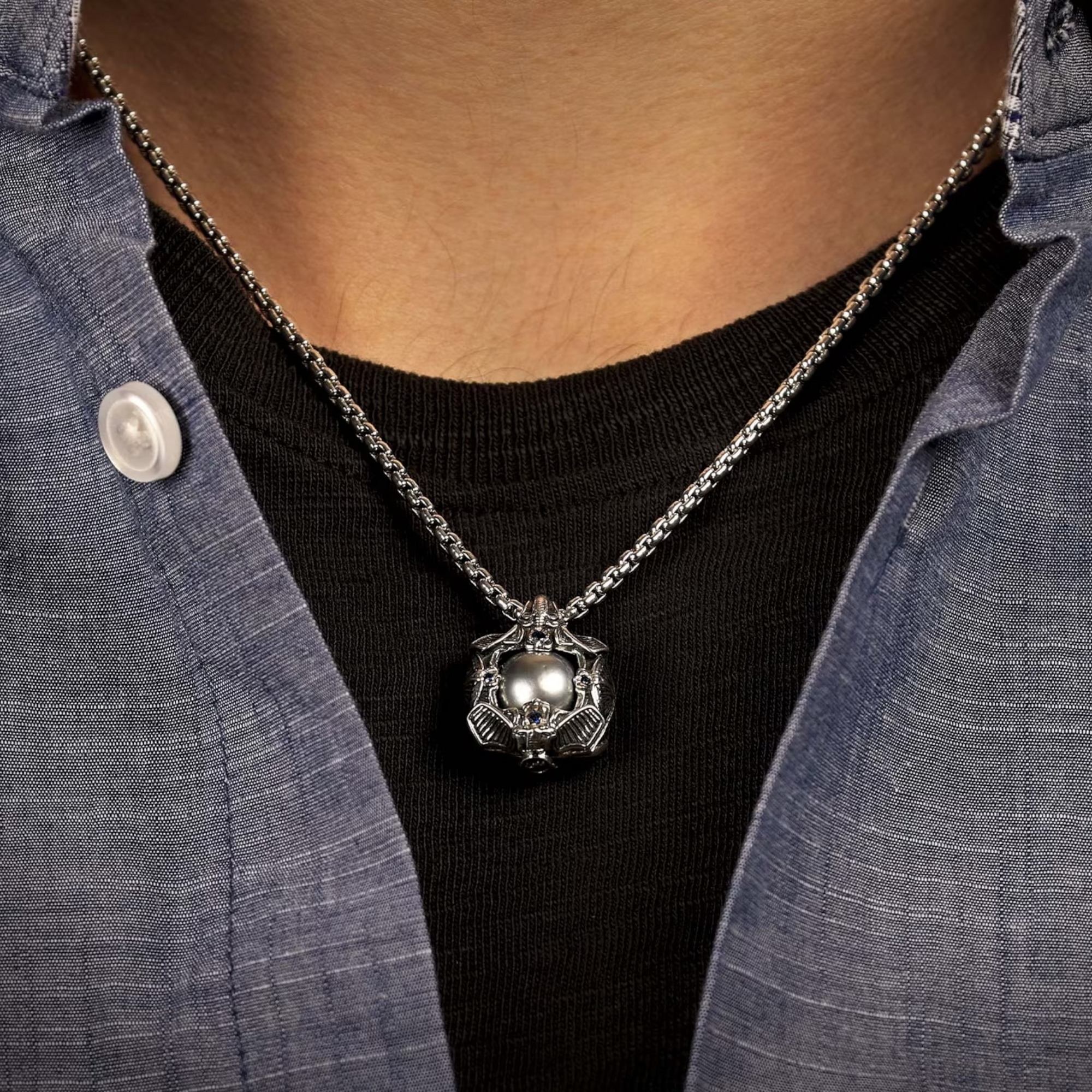 Sterling Silver Blue Sapphire/Pearl Stardust Venetian Box Chain 22" by William Henry available at Talisman Collection Fine Jewelers in El Dorado Hills, CA and online