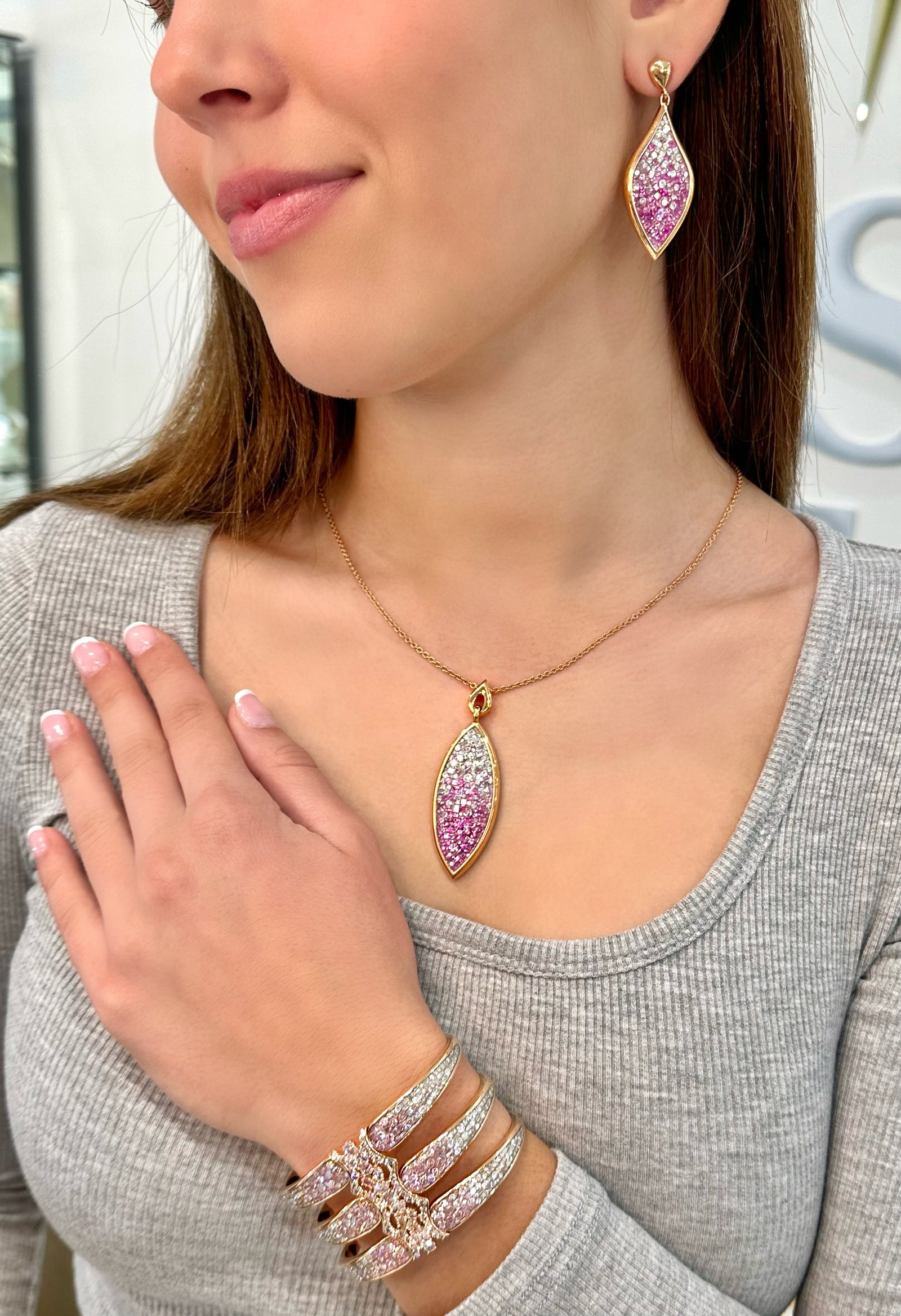 Pink Ombre Diamond Scorpion Couture Bracelet available at Talisman Collection Fine Jewelers in El Dorado Hills, CA and online. Specs: Phenomenal Pink Ombre Diamond Scorpion Couture Bracelet showcases 12.30 cts of natural pink & white diamonds set in 18k rose gold. A true showstopper! 