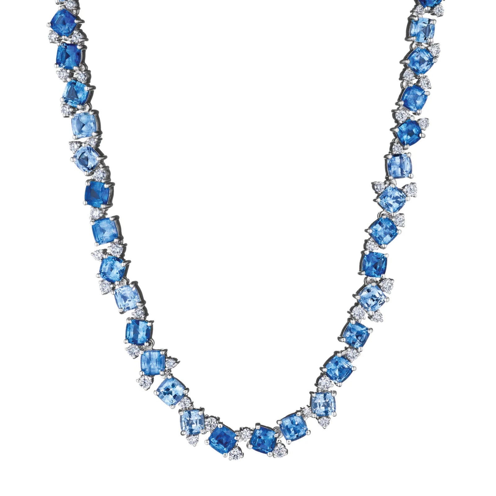 Blue Sapphire Confetti Necklace by Penny Preville available at Talisman Collection Fine Jewelers in El Dorado Hills, CA and online Add a pop of color and a sprinkle of sparkle to your ensemble with Penny Preville's Blue Sapphire Confetti Necklace. Made with 1.41 cts of diamonds and 15.48 cts of cushion-cut blue sapphires all set in 18k white gold, this necklace is a dazzling addition to any outfit.
