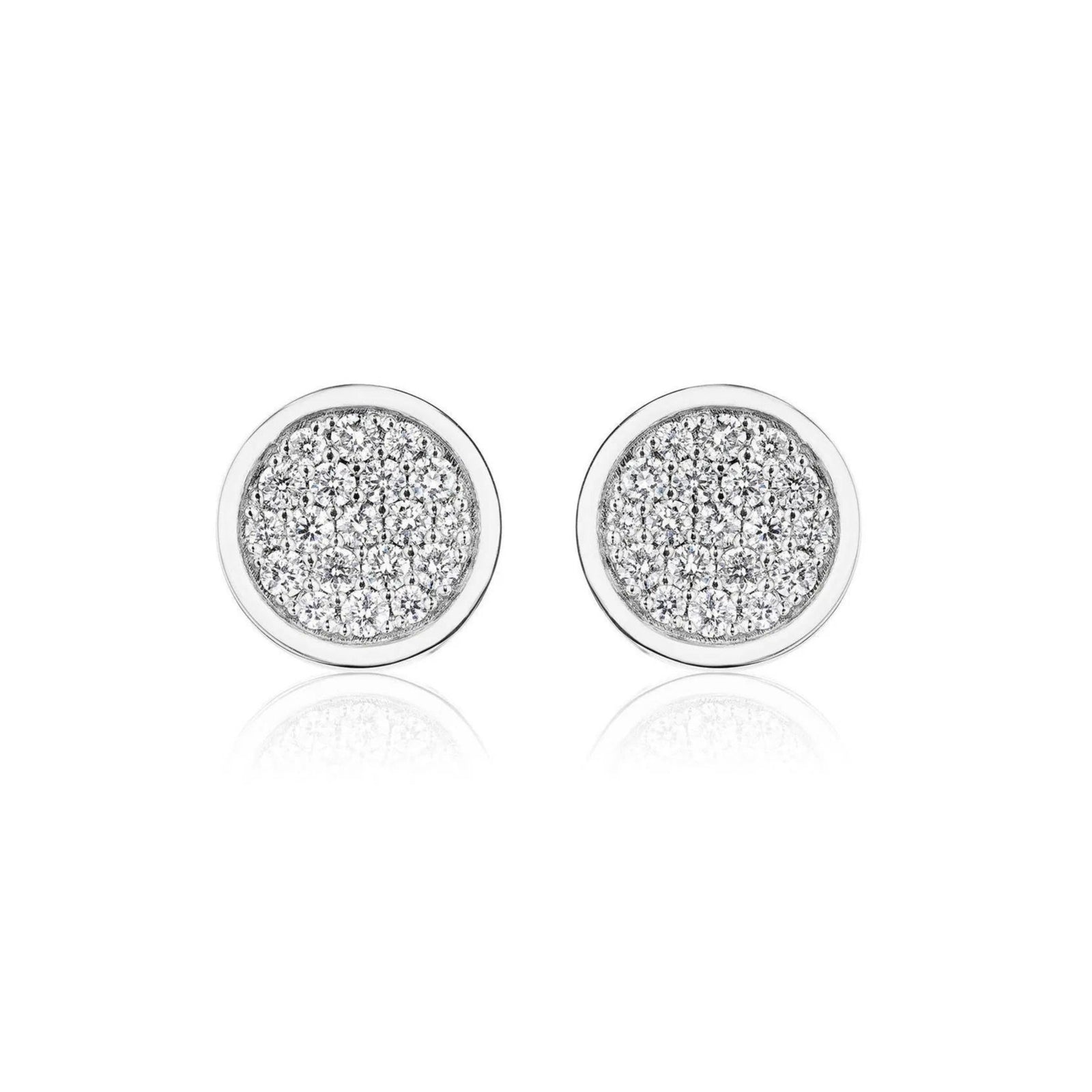 Round Disc Pave Stud Earrings by Penny Preville available at Talisman Collection Fine Jewelers in El Dorado Hills, CA and online. These exquisite earrings feature a dazzling display of .71 carats of diamonds delicately set in lustrous 18k white gold, creating a timeless, luxurious accessory. Their 10mm diameter adds the perfect touch of elegance and sophistication to any outfit.