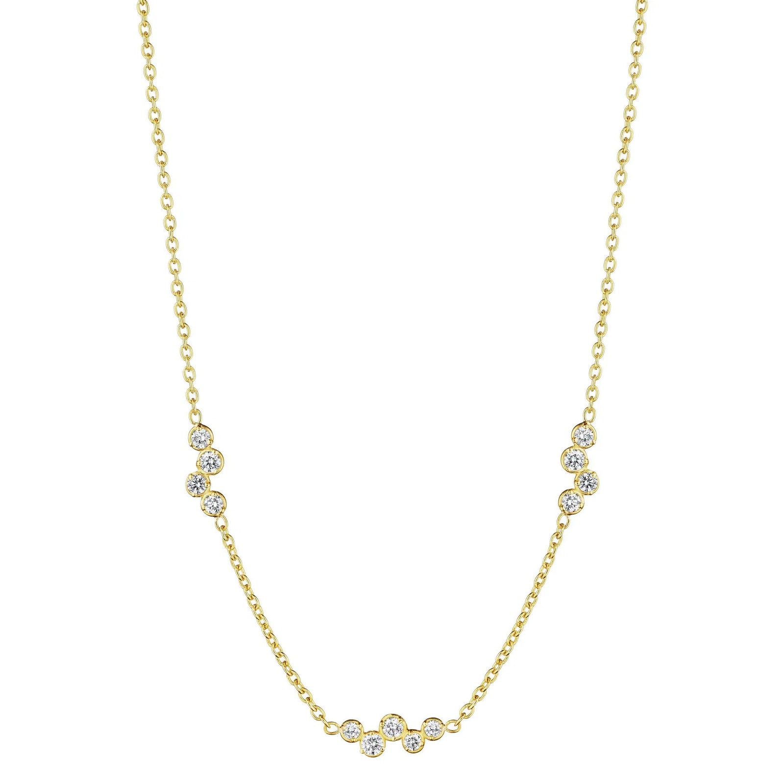 Stardust Triple Round Station Necklace by Penny Preville available at Talisman Collection Fine Jewelers in El Dorado Hills, CA and online. Glimmer with every step. The Stardust Triple Round Station Necklace features .58 carats of dazzling diamonds set in lustrous 18k yellow gold. At 18 inches long, this necklace is a timeless and elegant addition to any jewelry collection. Elevate your look with this luxurious piece.