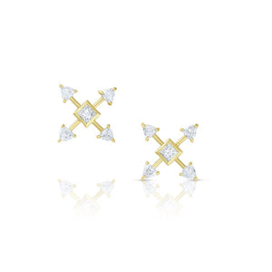 Pure Energy Post Earrings by Meredith Young available at Talisman Collection Fine Jewelers in El Dorado Hills, CA and online. The Pure Energy Post Earrings– a captivating ensemble of four trillion-cut diamonds encircling a central princess diamond, radiating light like a burst of sunshine. Crafted in the warmth of 18k yellow gold, these earrings come alive with a total of .32 carats of white diamonds. Pop them on, you'll see how they light up your look and turn heads!