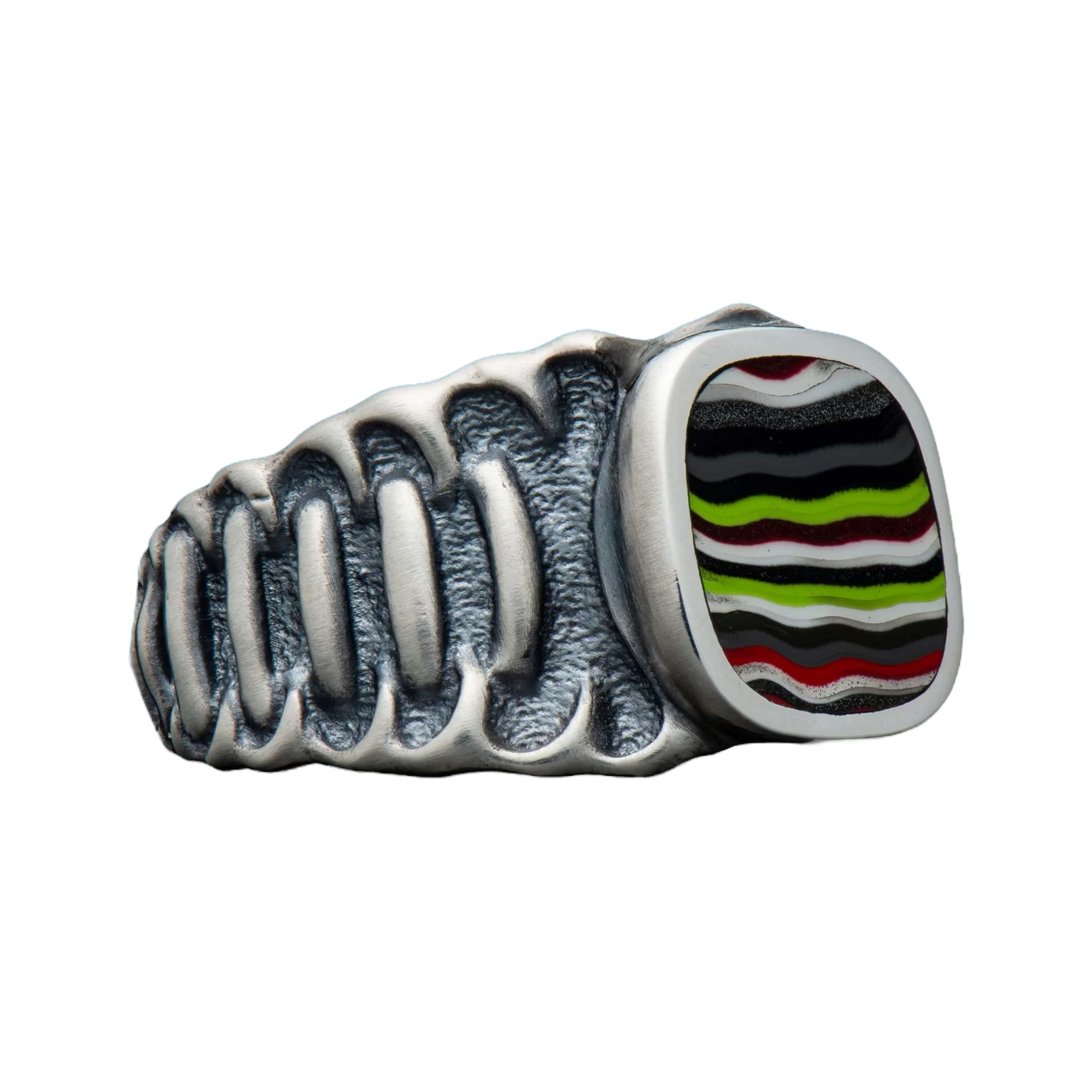 Sterling Silver Oxidized 'Echelon' Fordite Ring Sz 10 by William Henry available at Talisman Collection Fine Jewelers in El Dorado Hills, CA and online
