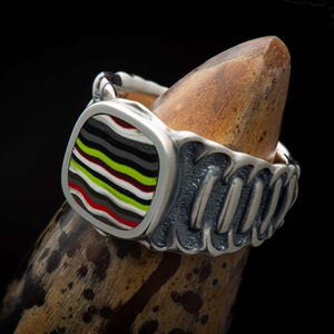 Sterling Silver Oxidized 'Echelon' Fordite Ring Sz 10 by William Henry available at Talisman Collection Fine Jewelers in El Dorado Hills, CA and online