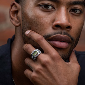 Sterling Silver Oxidized 'Echelon' Fordite Ring Sz 10 by William Henry available at Talisman Collection Fine Jewelers in El Dorado Hills, CA and online