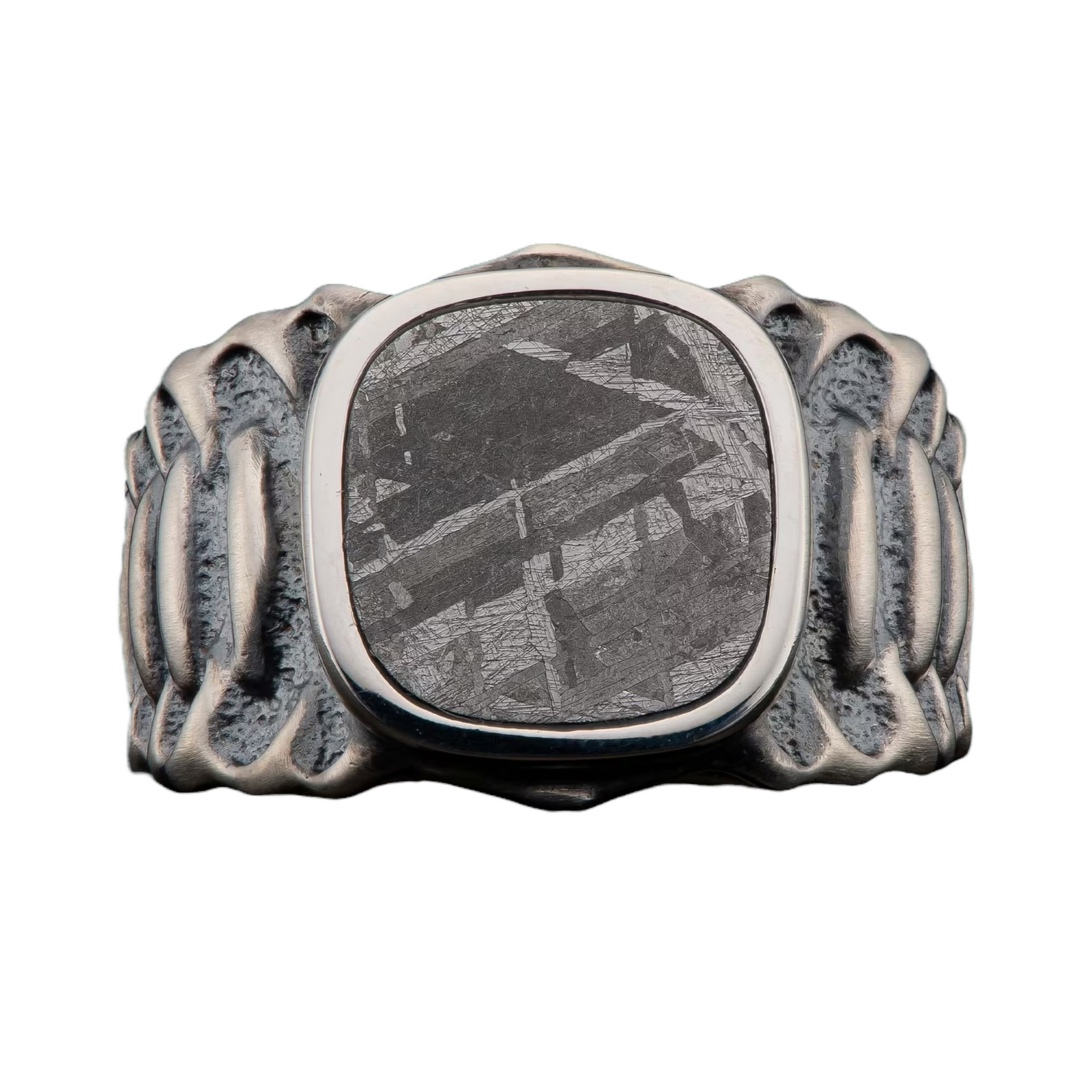 Sterling Oxidized Meteorite 'Echelon' Ring Sz 10 by William Henry available at Talisman Collection Fine Jewelers in El Dorado Hills, CA and online