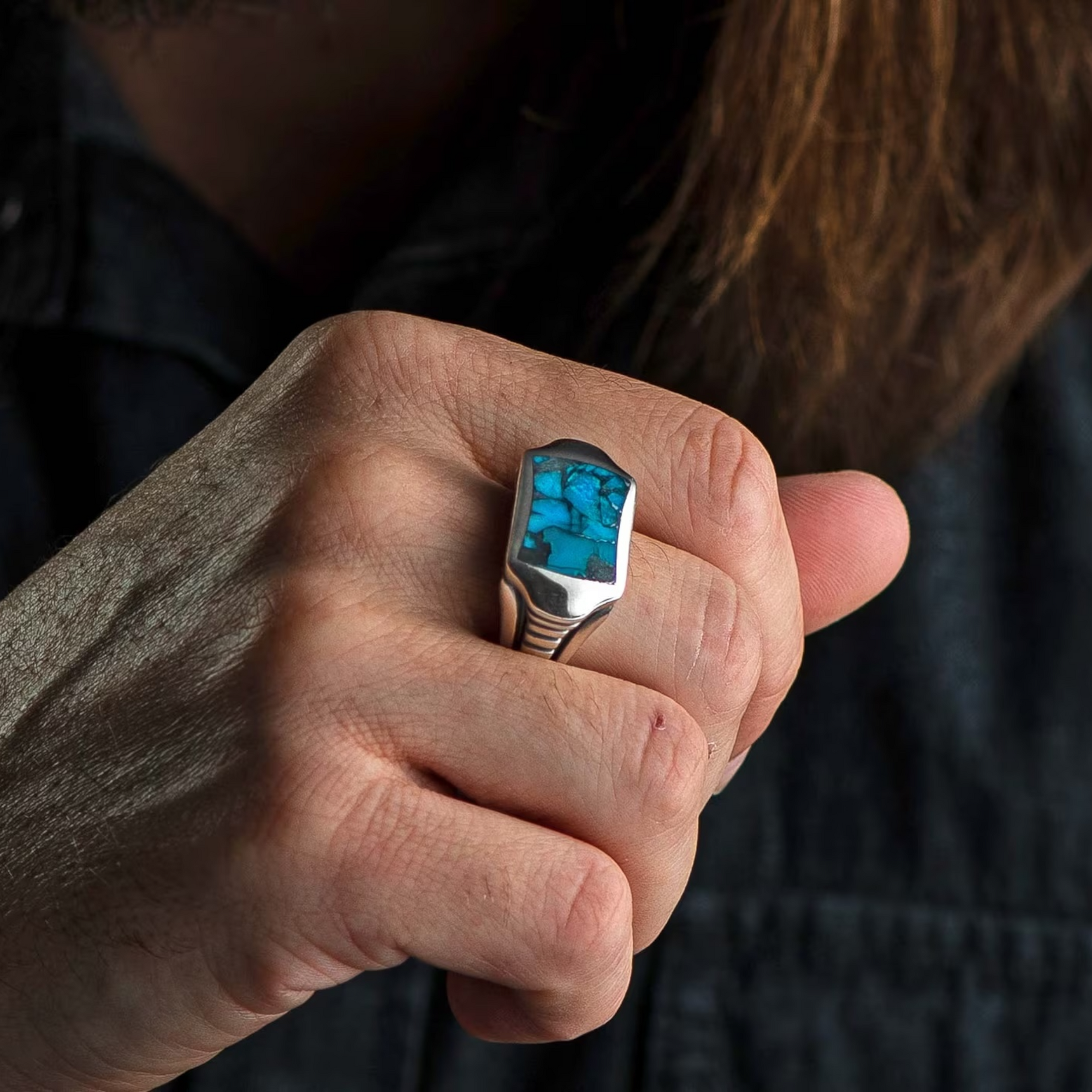 Sterling Oxidized Turquoise 'Sleek' Sculpted Ring Sz 10 by William Henry available at Talisman Collection Fine Jewelers in El Dorado Hills, CA and online