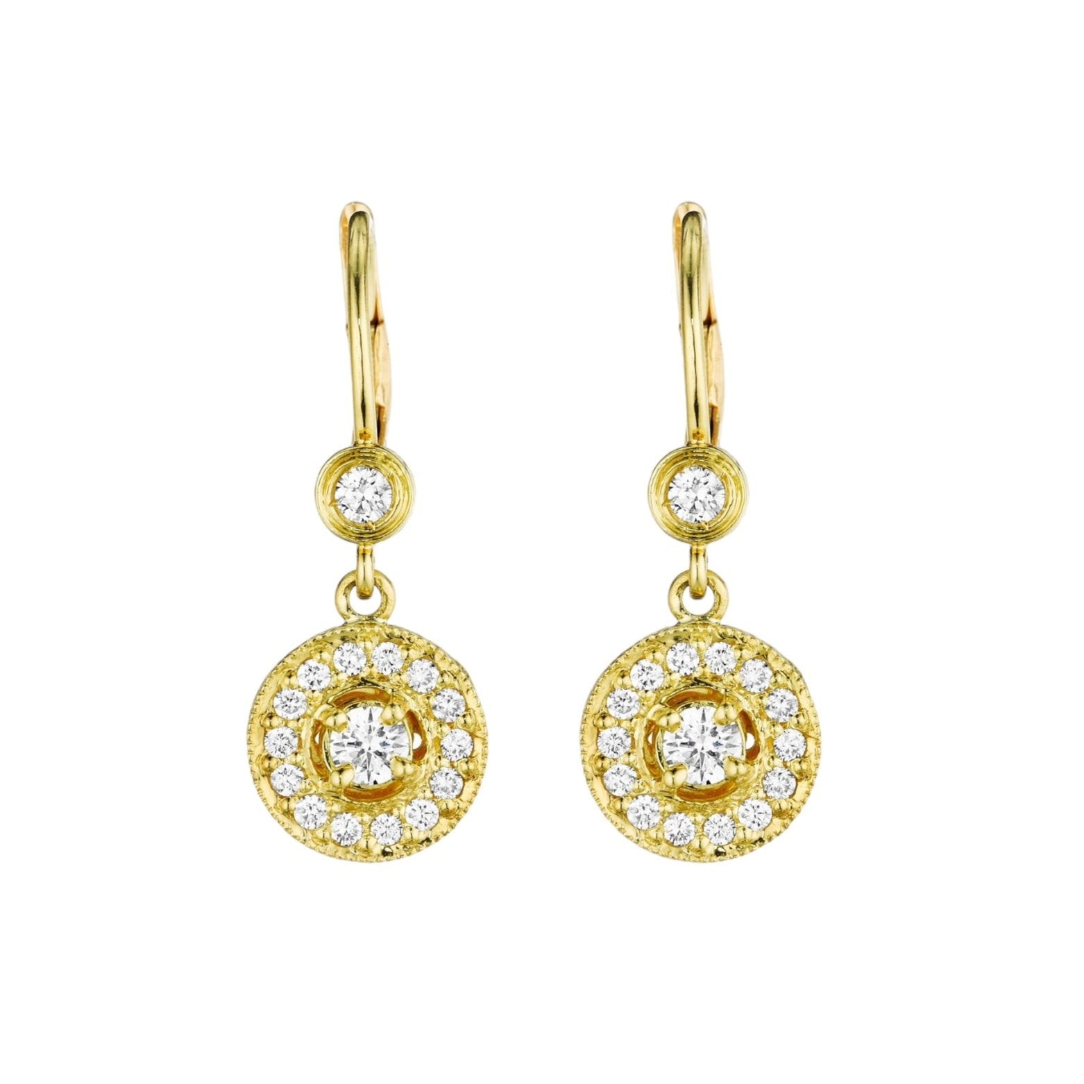 Classic Round Diamond Drop Earrings by Penny Preville available at Talisman Collection Fine Jewelers in El Dorado Hills, CA and online. The Classic Round Earrings are crafted in 18k gold and feature 0.62 cts of round brilliant diamonds. These drop earrings secured with a lever back closure are a timeless pair sure to add the perfect amount of sparkle to your everyday look. 