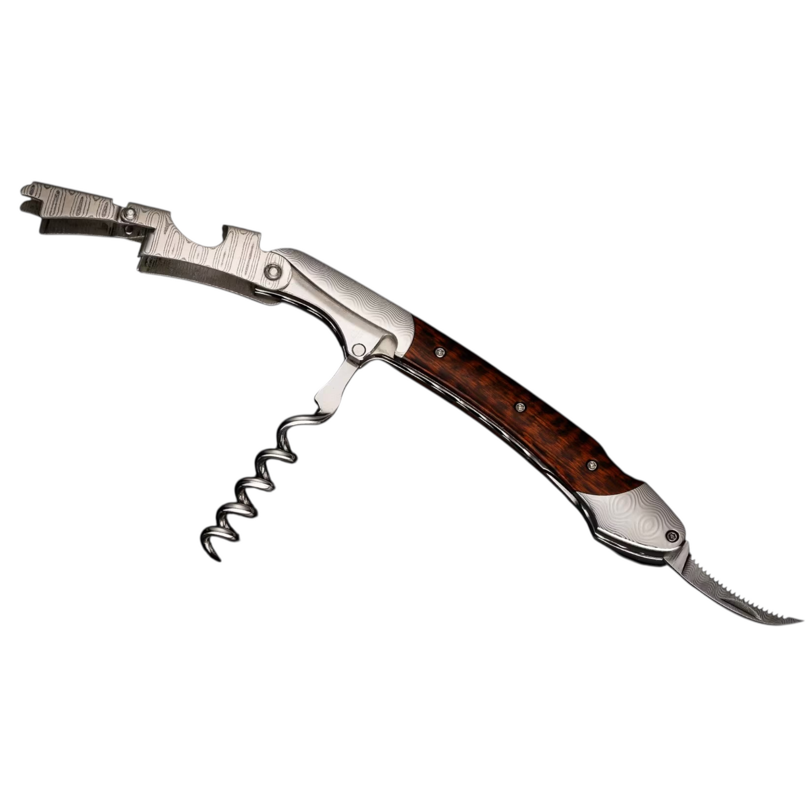 Damascus Steel 'Cluster' Snakewood Corkscrew by William Henry available at Talisman Collection Fine Jewelers in El Dorado Hills, CA and online
