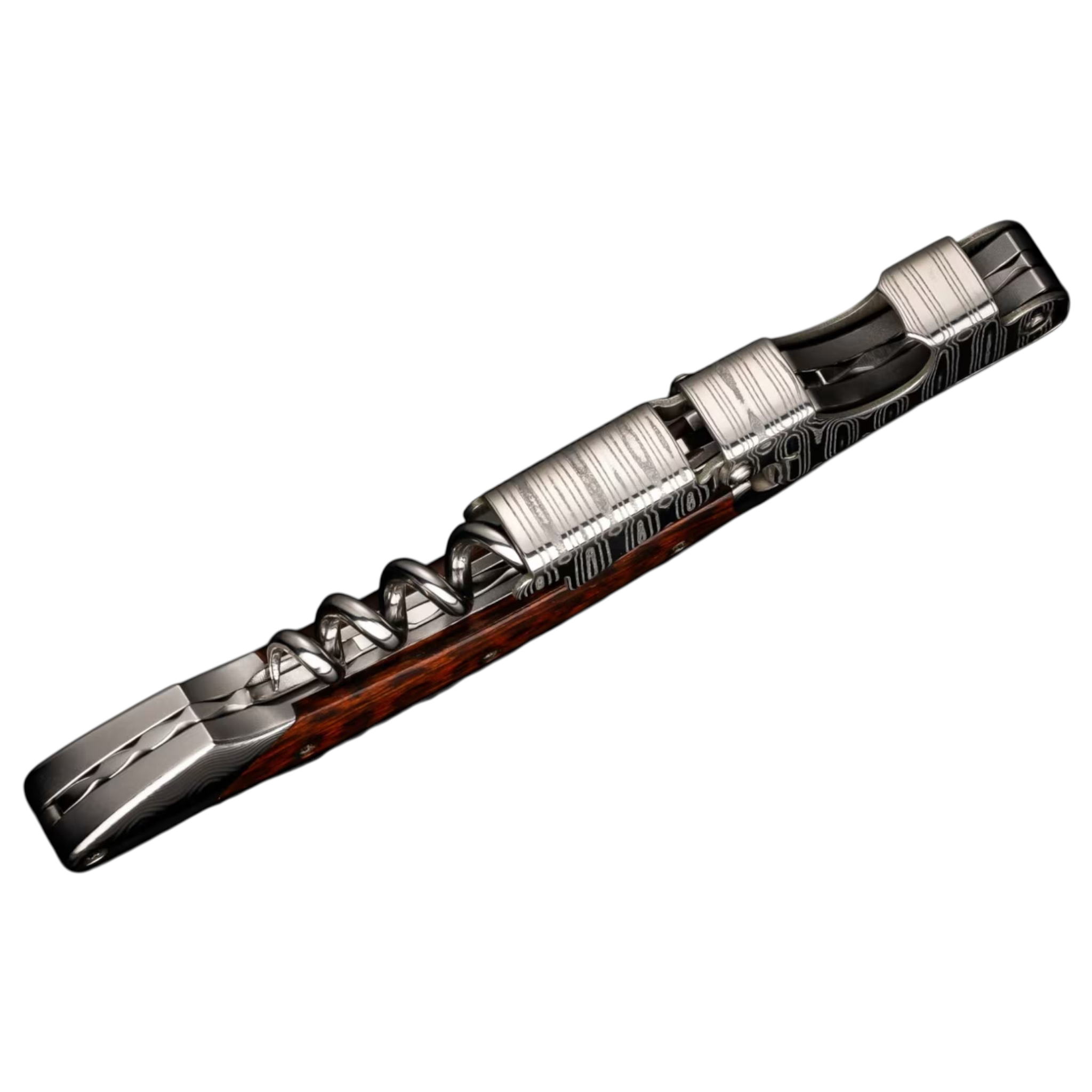 Damascus Steel 'Cluster' Snakewood Corkscrew by William Henry available at Talisman Collection Fine Jewelers in El Dorado Hills, CA and online