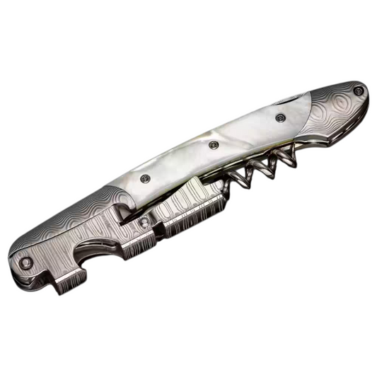 Damascus Steel/Mother Of Pearl 'Gris' Corkscrew by William Henry available at Talisman Collection Fine Jewelers in El Dorado Hills, CA and online