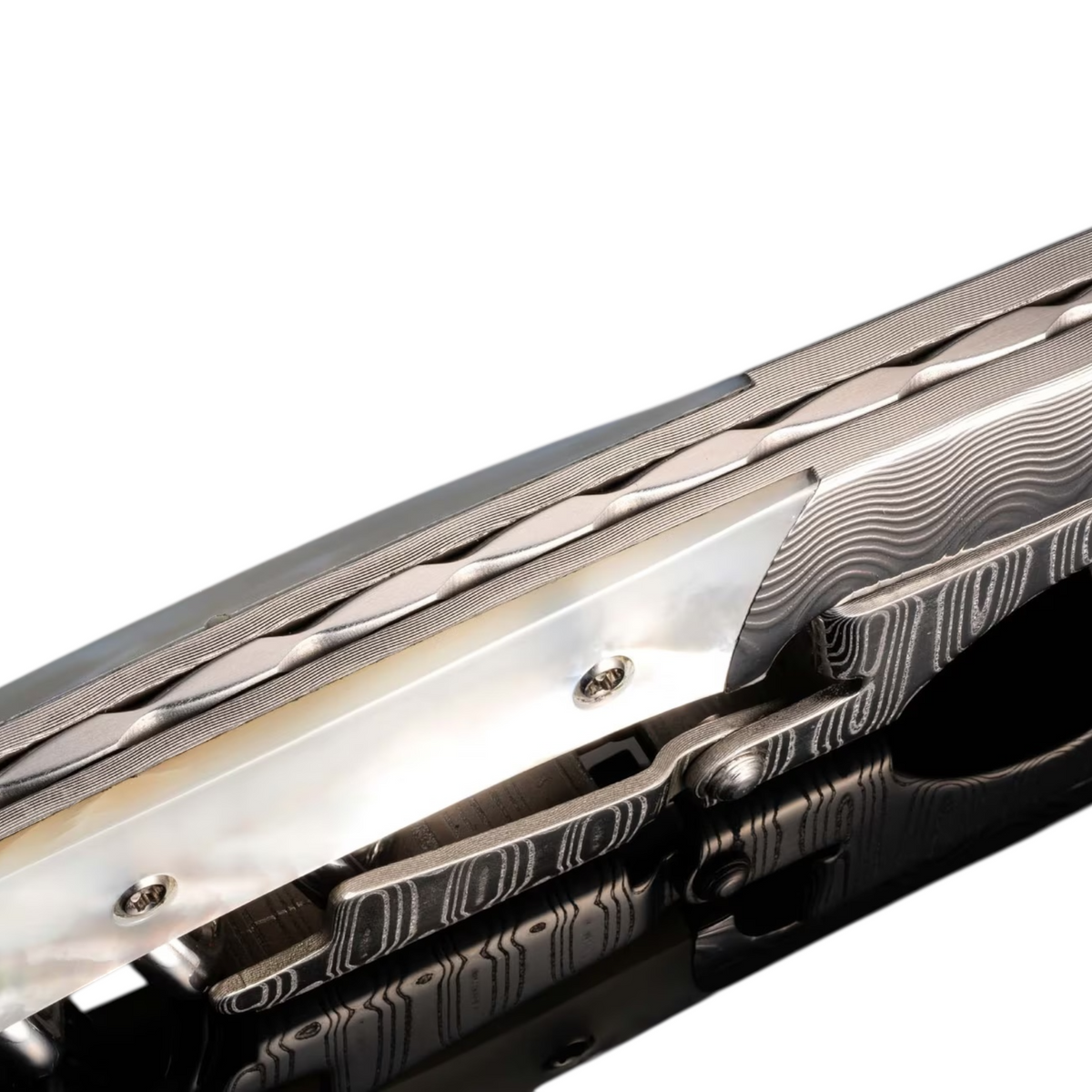Damascus Steel/Mother Of Pearl 'Gris' Corkscrew by William Henry available at Talisman Collection Fine Jewelers in El Dorado Hills, CA and online