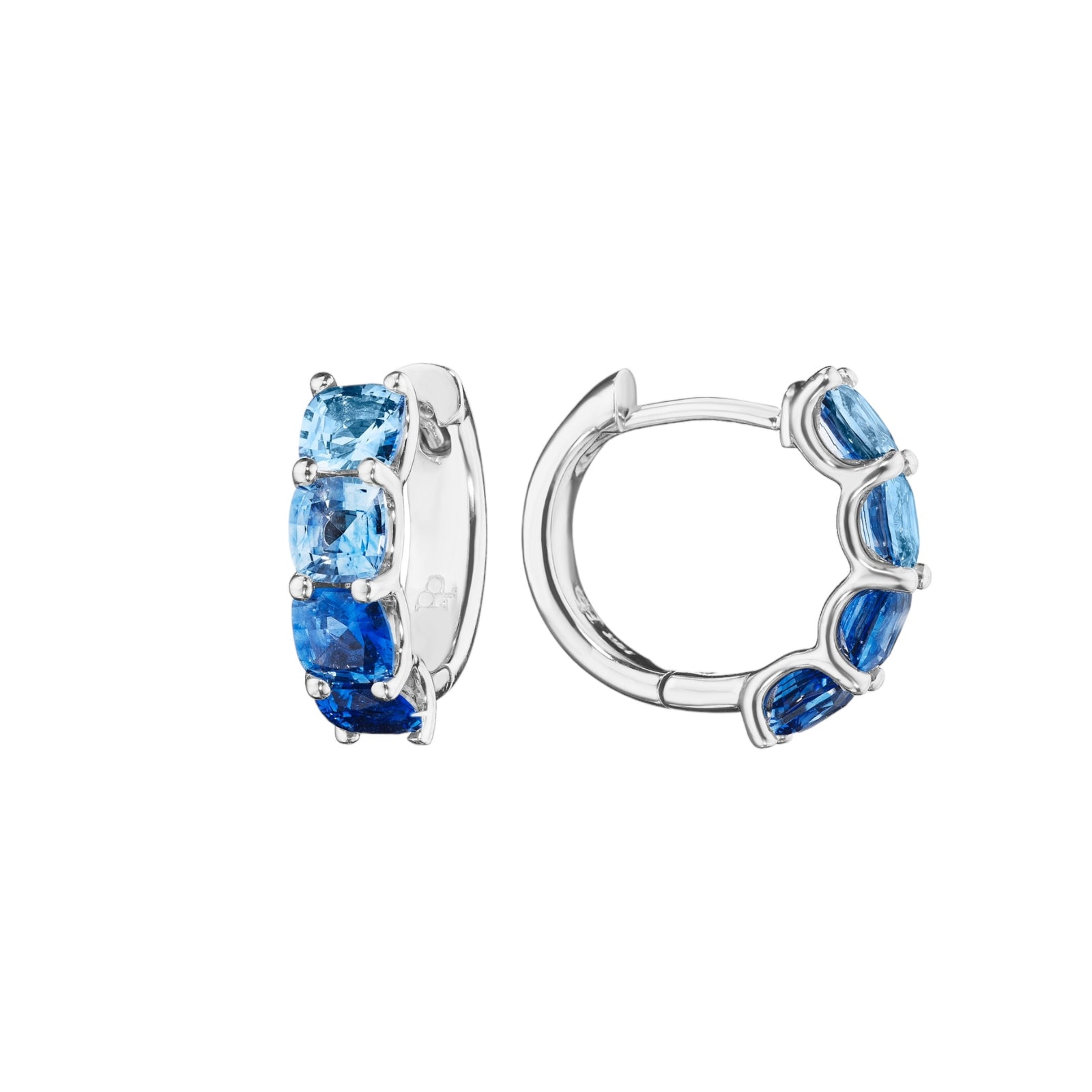 Ombré Blue Sapphire Hoop Earrings by Penny Preville available at Talisman Collection Fine Jewelers in El Dorado Hills, CA and online. The Ombré Blue Sapphire Hoop Earrings brings the vivid colors of the ocean to life. These fun earrings feature a total of 3.44 carats of cushion-cut ombré blue sapphires set in 18k white gold. 