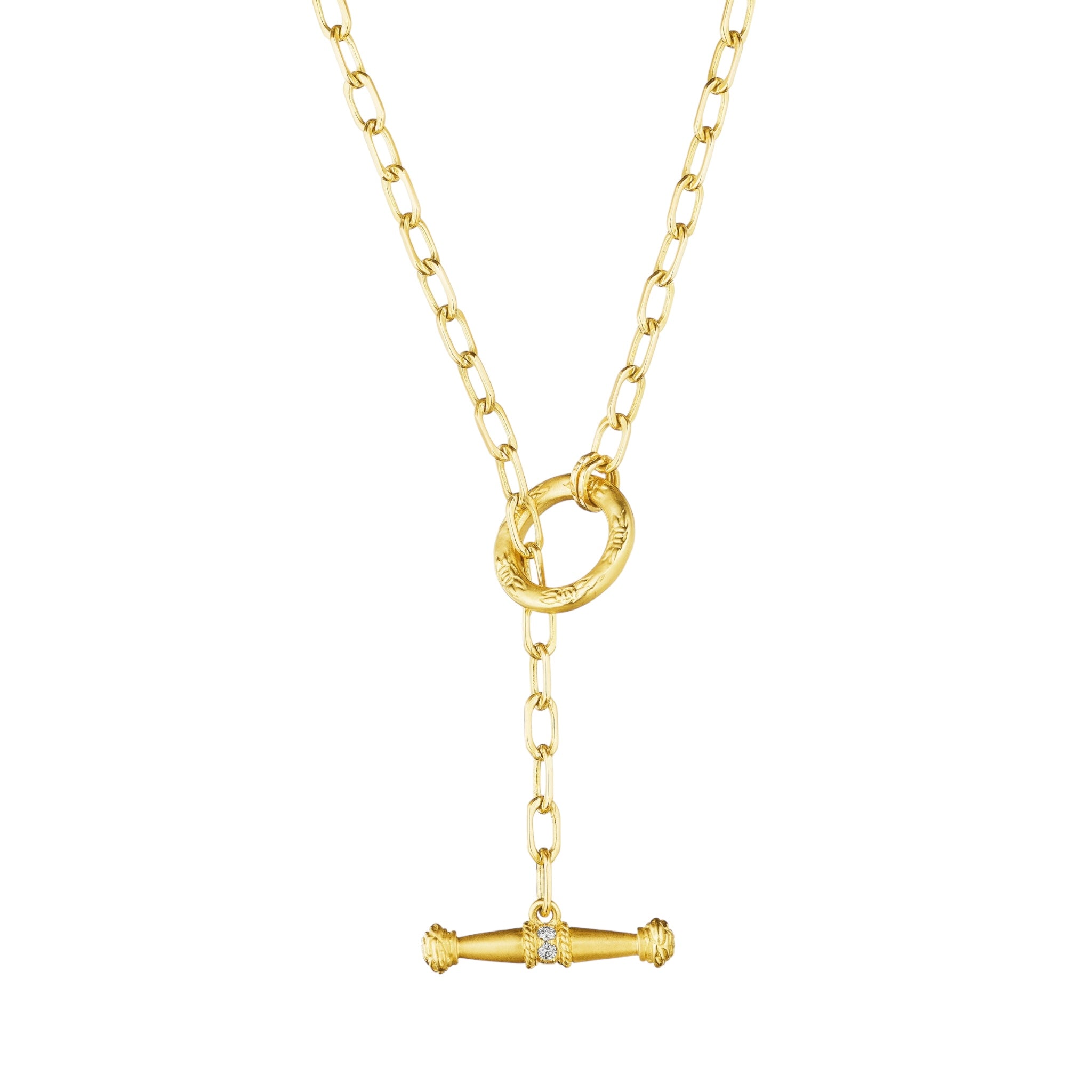 Flat Link Toggle Necklace by Penny Preville available at Talisman Collection Fine Jewelers in El Dorado Hills, CA and online. A forever piece... 18k yellow gold flat link chain necklace with pave diamond accented toggle, elegant and classic worn on its own, even better enhanced with multiple charms and pendants. This 18" necklace is a foundation piece everyone should have in their jewelry wardrobe.
