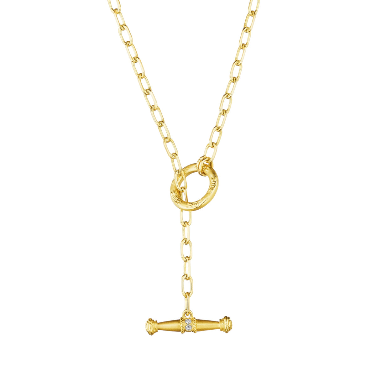 Flat Link Toggle Necklace by Penny Preville available at Talisman Collection Fine Jewelers in El Dorado Hills, CA and online. A forever piece... 18k yellow gold flat link chain necklace with pave diamond accented toggle, elegant and classic worn on its own, even better enhanced with multiple charms and pendants. This 18" necklace is a foundation piece everyone should have in their jewelry wardrobe.