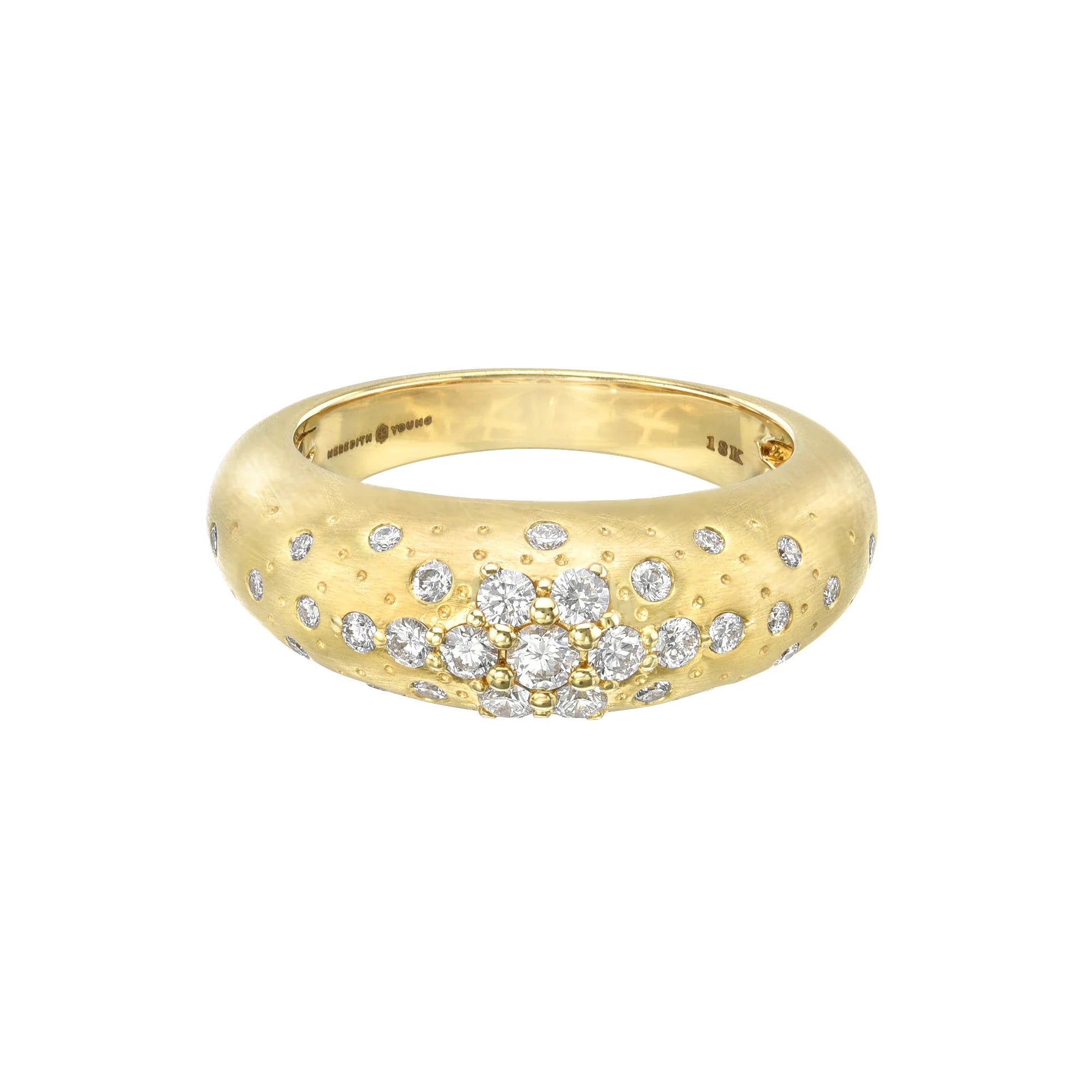 Diamond Stacking Ring by Meredith Young available at Talisman Collection Fine Jewelers in El Dorado Hills, CA and online. This Diamond Stacking Ring is a shining example of refined craftsmanship. The satin finished 18k gold band showcases a graceful domed design, complemented by 0.5 carats of prong-set white diamonds. It's a lovely addition to your jewelry collection, adding timeless charm to any ensemble.