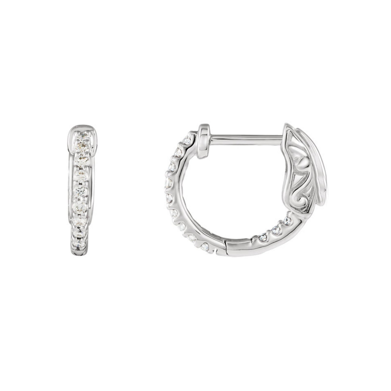 Diamond Earring Hoops, 0.25 Carat Total Weight in 14k White, Yellow or Rose Gold - Talisman Collection Fine Jewelers