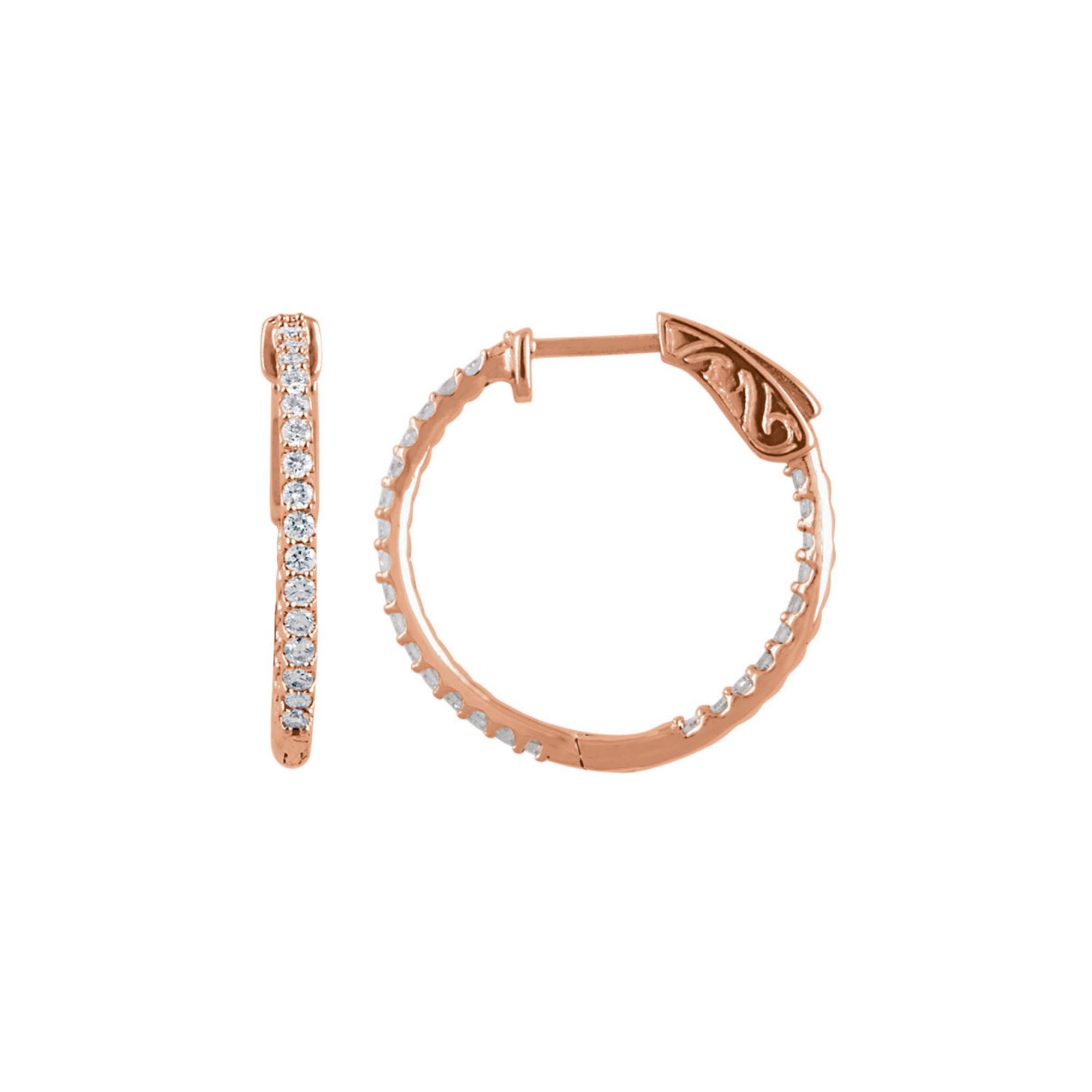 Diamond Earring Hoops, 0.75 Carat Total Weight in 14k White, Yellow or Rose Gold - Talisman Collection Fine Jewelers