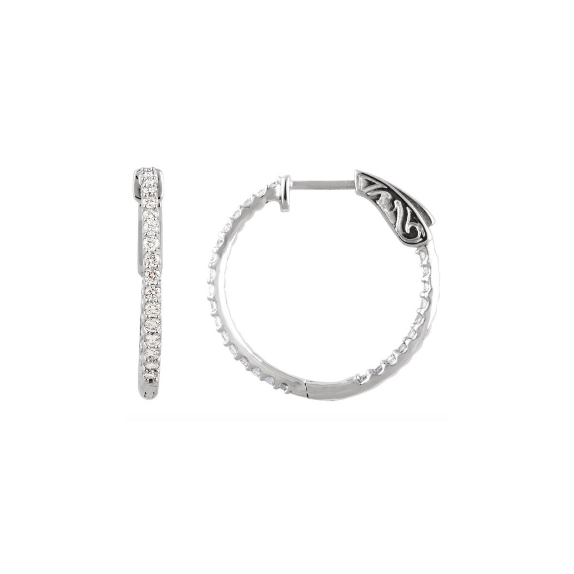 Diamond Earring Hoops, 0.75 Carat Total Weight in 14k White, Yellow or Rose Gold - Talisman Collection Fine Jewelers