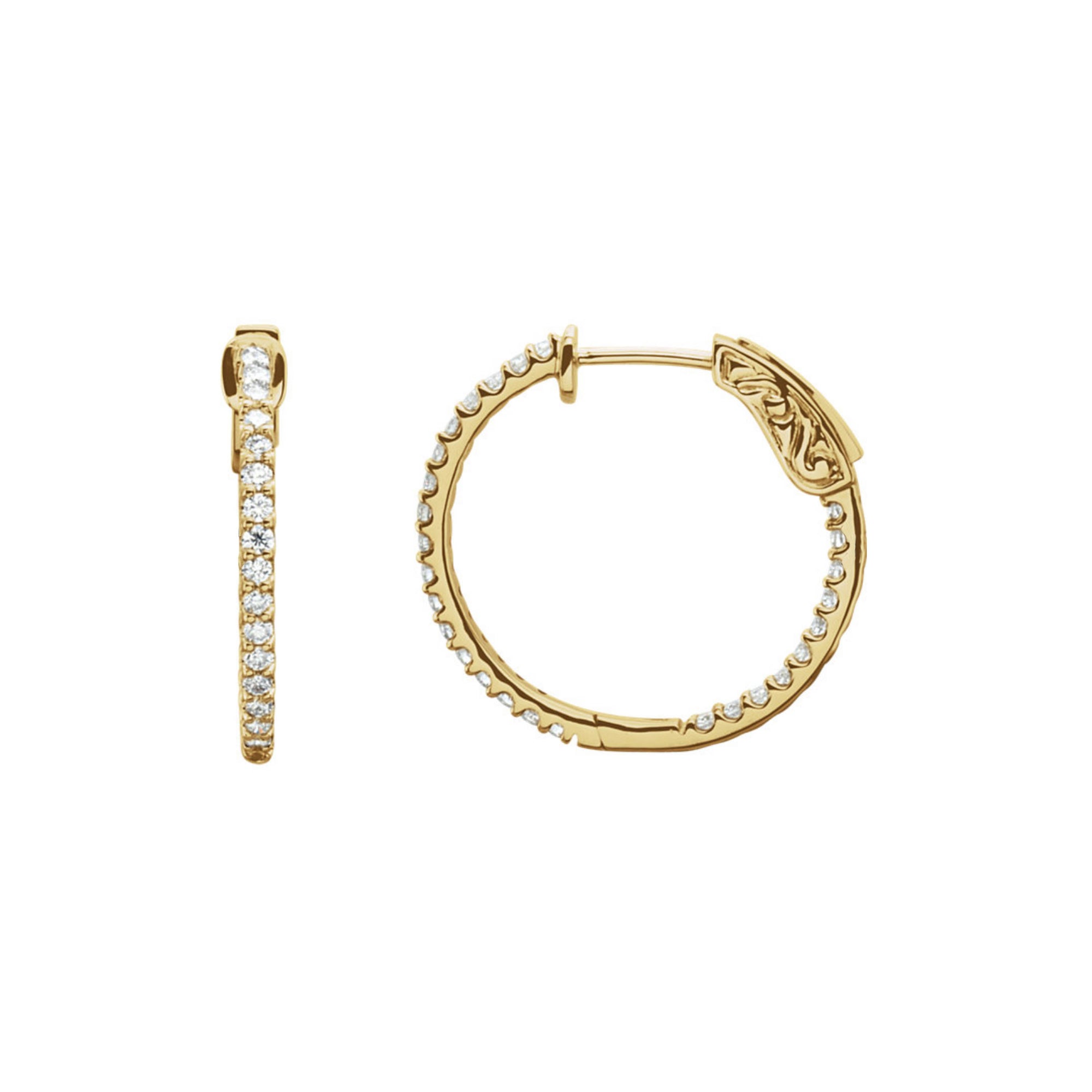 Diamond Earring Hoops, 0.75 Carat Total Weight in 14k White, Yellow or Rose Gold - Talisman Collection Fine Jewelers