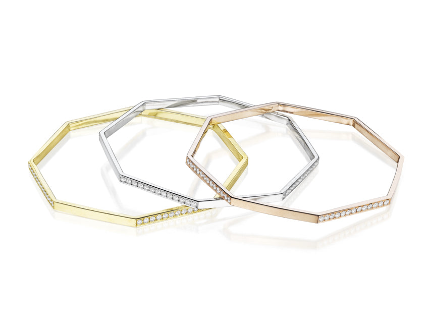 Yellow Gold and White Diamond Hexagon Bangle by MadStone - Talisman Collection Fine Jewelers