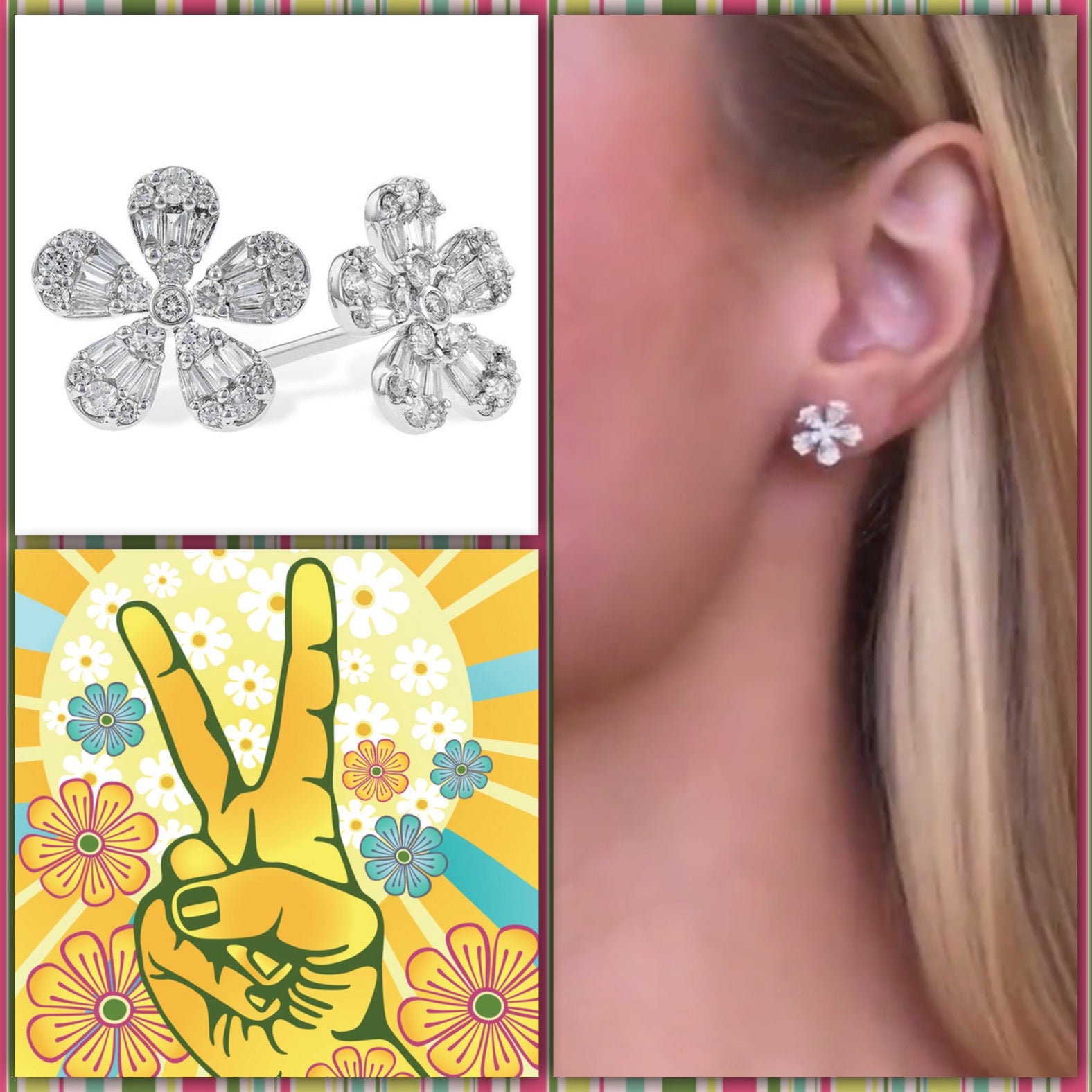 Diamond Baguette Flower Stud Earrings in White Gold - Talisman Collection Fine Jewelers