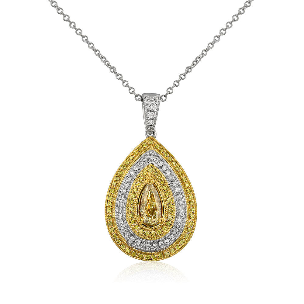 Yellow and White Diamond Pear Necklace by Yael