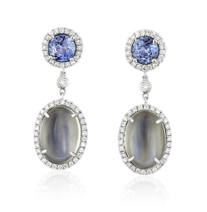 Moonstone and Blue Sapphire Drop Earrings by Yael