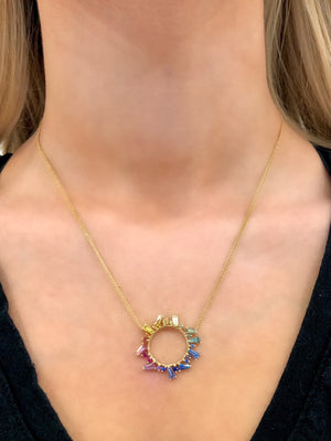 Rainbow Sapphire Open Circle Necklace by Meredith Young