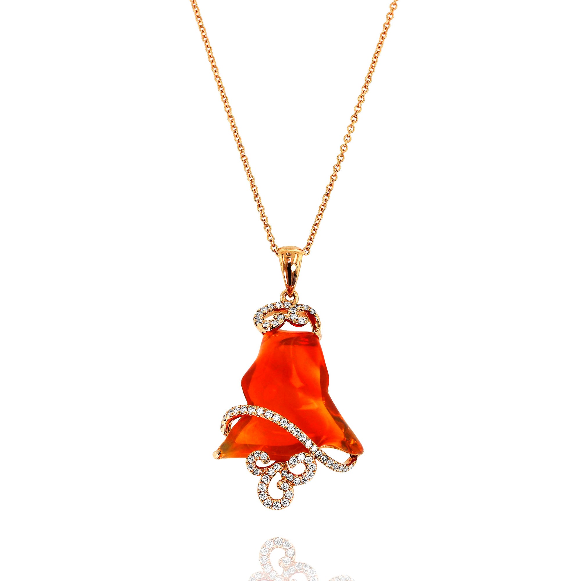 Fire Opal and Diamond Fauna Rose Gold Pendant by Yael