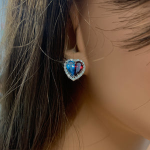 Blue Topaz, Garnet and Diamond Heart Stud Earrings