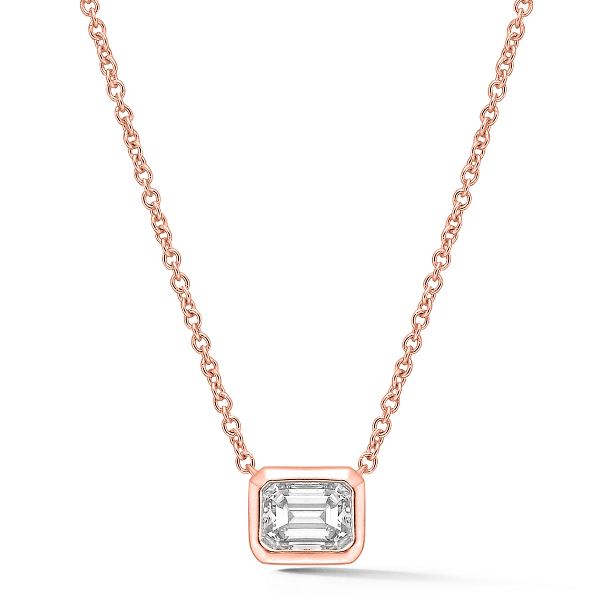 Diamond Necklace, Rose Gold Bezel Set Emerald Cut - Talisman Collection Fine Jewelers
