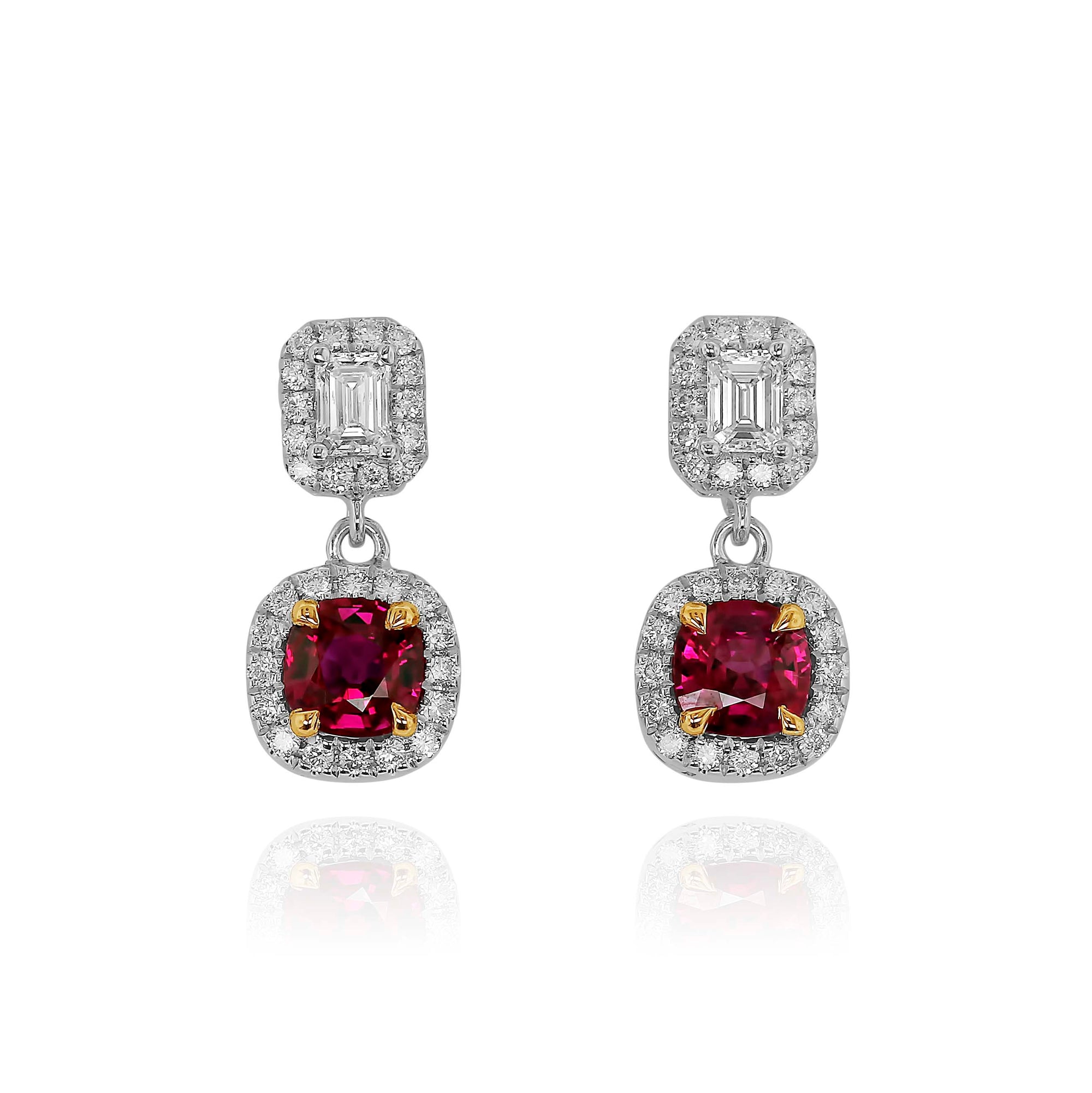 Ruby and Diamond Halo Drop Earrings by Yael - Talisman Collection Fine Jewelers