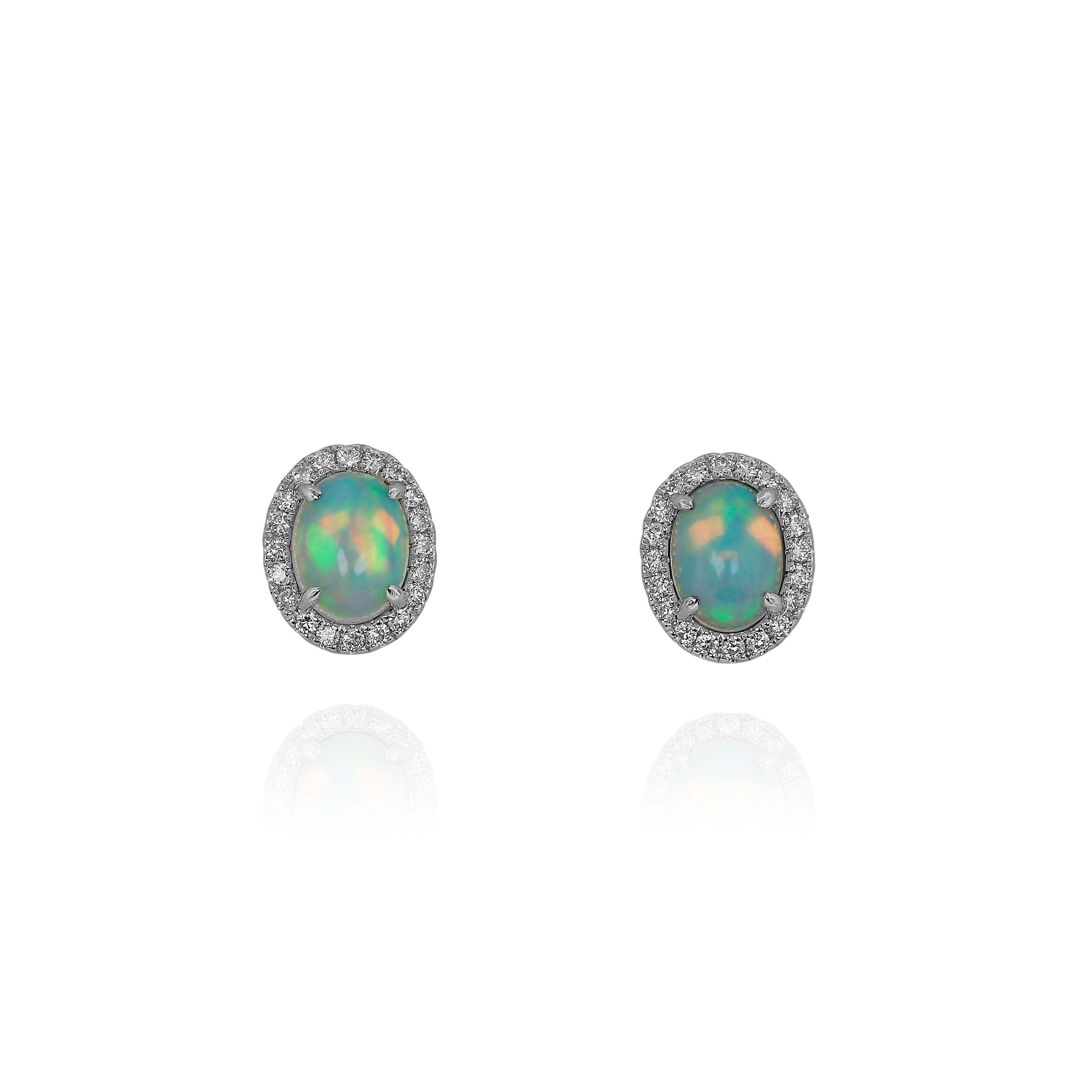 Opal and Diamond Stud Earrings by Yael - White Gold - Talisman Collection Fine Jewelers