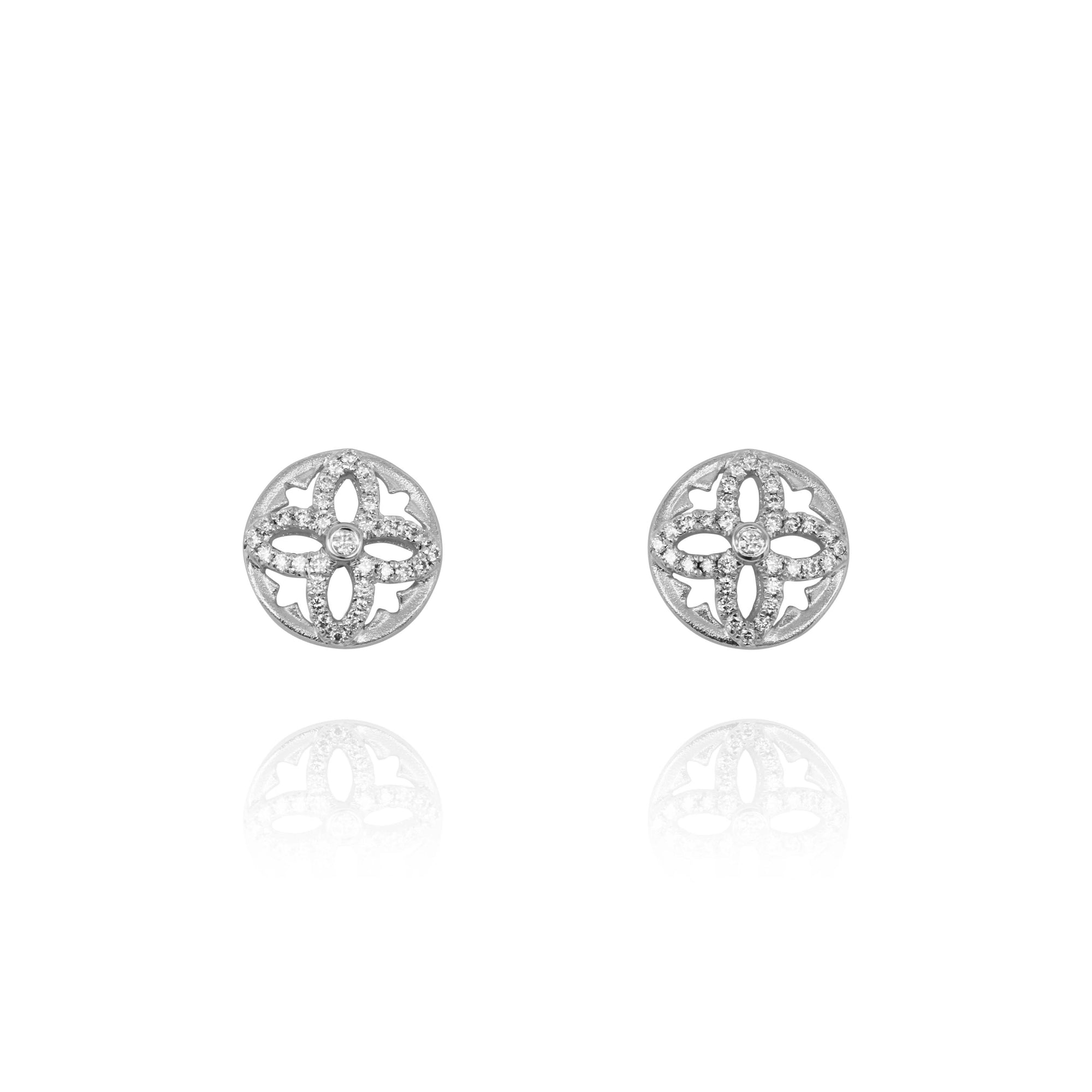 Diamond Flower Stud Earrings by Yael - White Gold - Talisman Collection Fine Jewelers