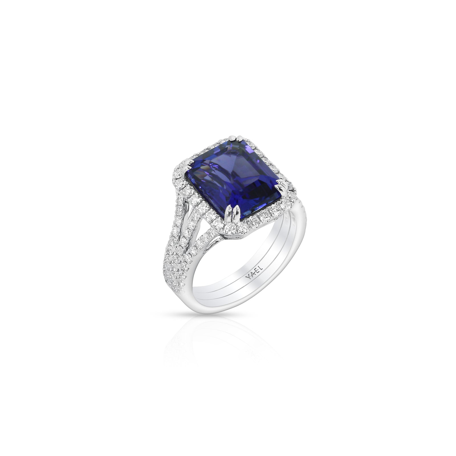 Emerald Cut Tanzanite and Diamond Ring by Yael