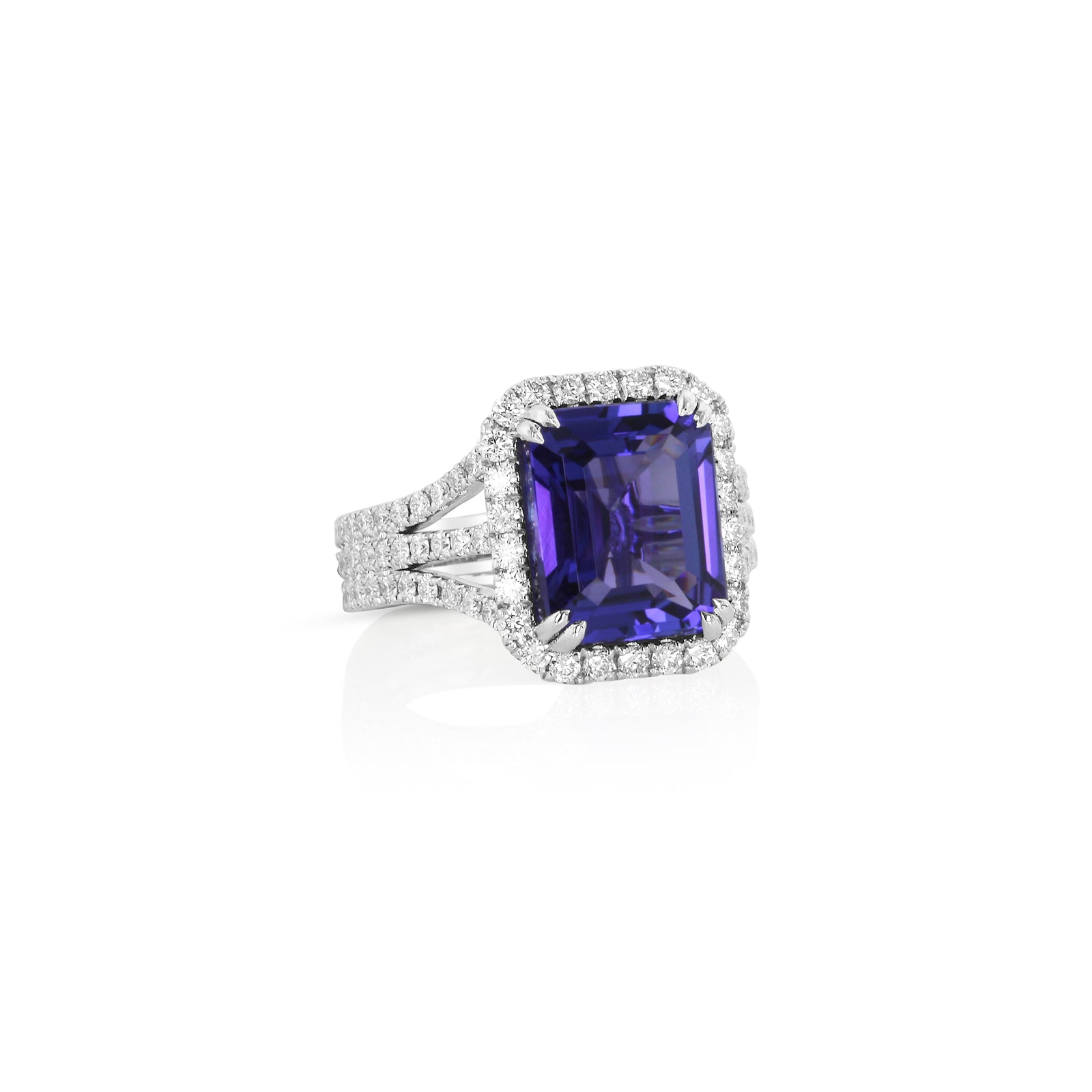 Emerald Cut Tanzanite and Diamond Ring by Yael