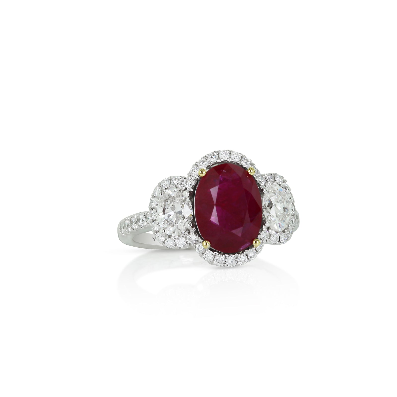 Ruby and Diamond Halo Ring by Yael