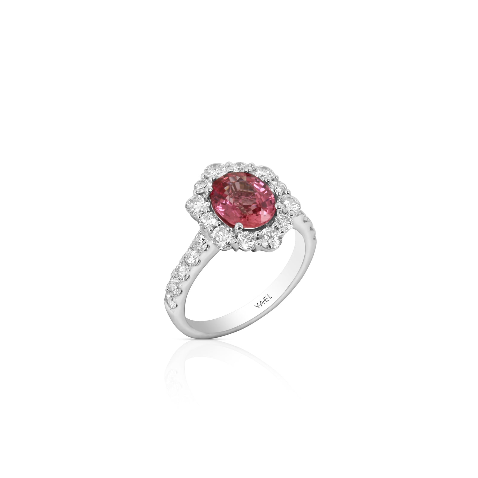 Pink Sapphire and Diamond Halo Ring by Yael