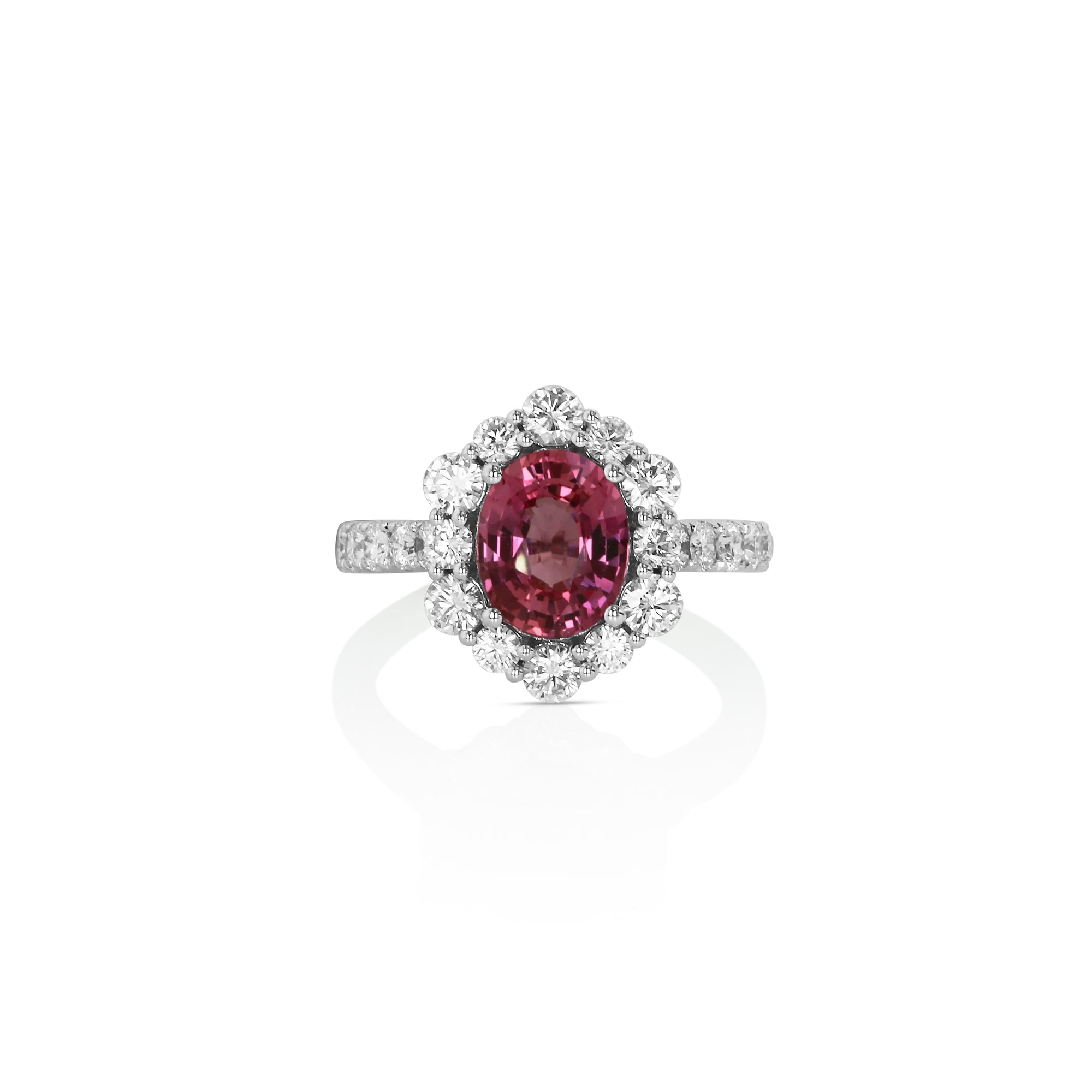 Pink Sapphire and Diamond Halo Ring by Yael