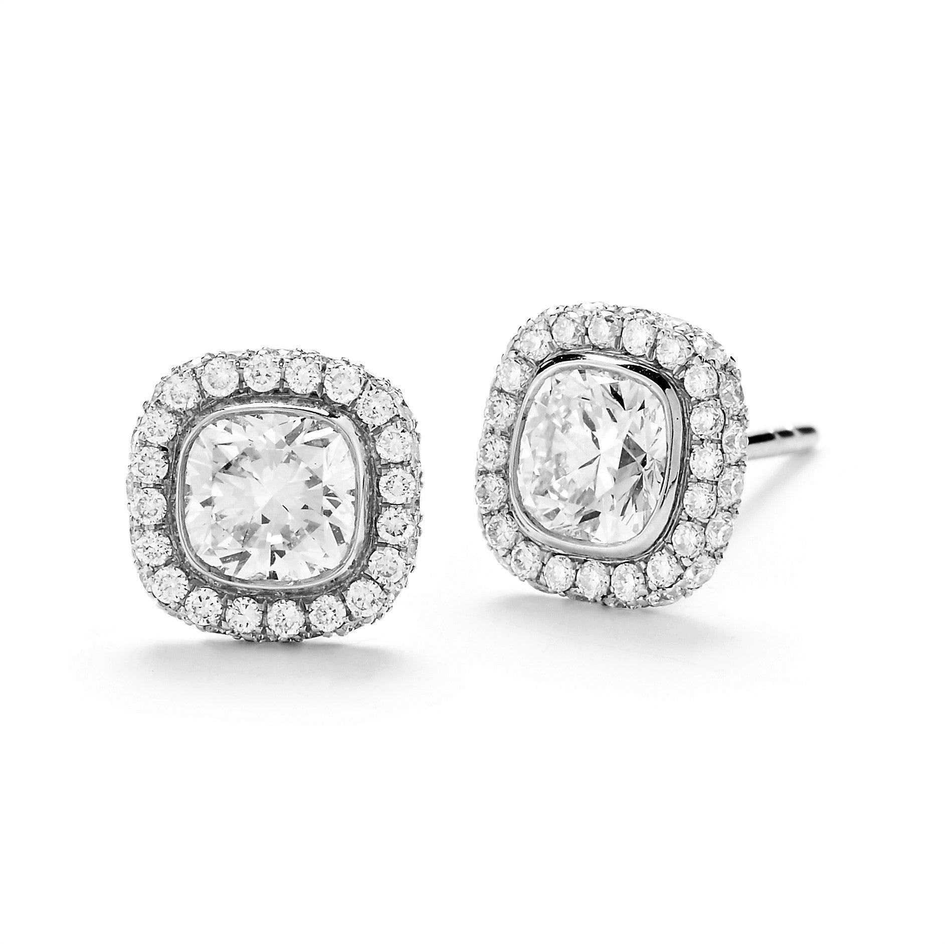 Lab Grown - 14Ky 2Cttw G Vvs2/Vs1 Cushion Cut Double Halo Earrings  2D=1.58Cttw Lg567342552&Lg567342553 - 002-097-2000213