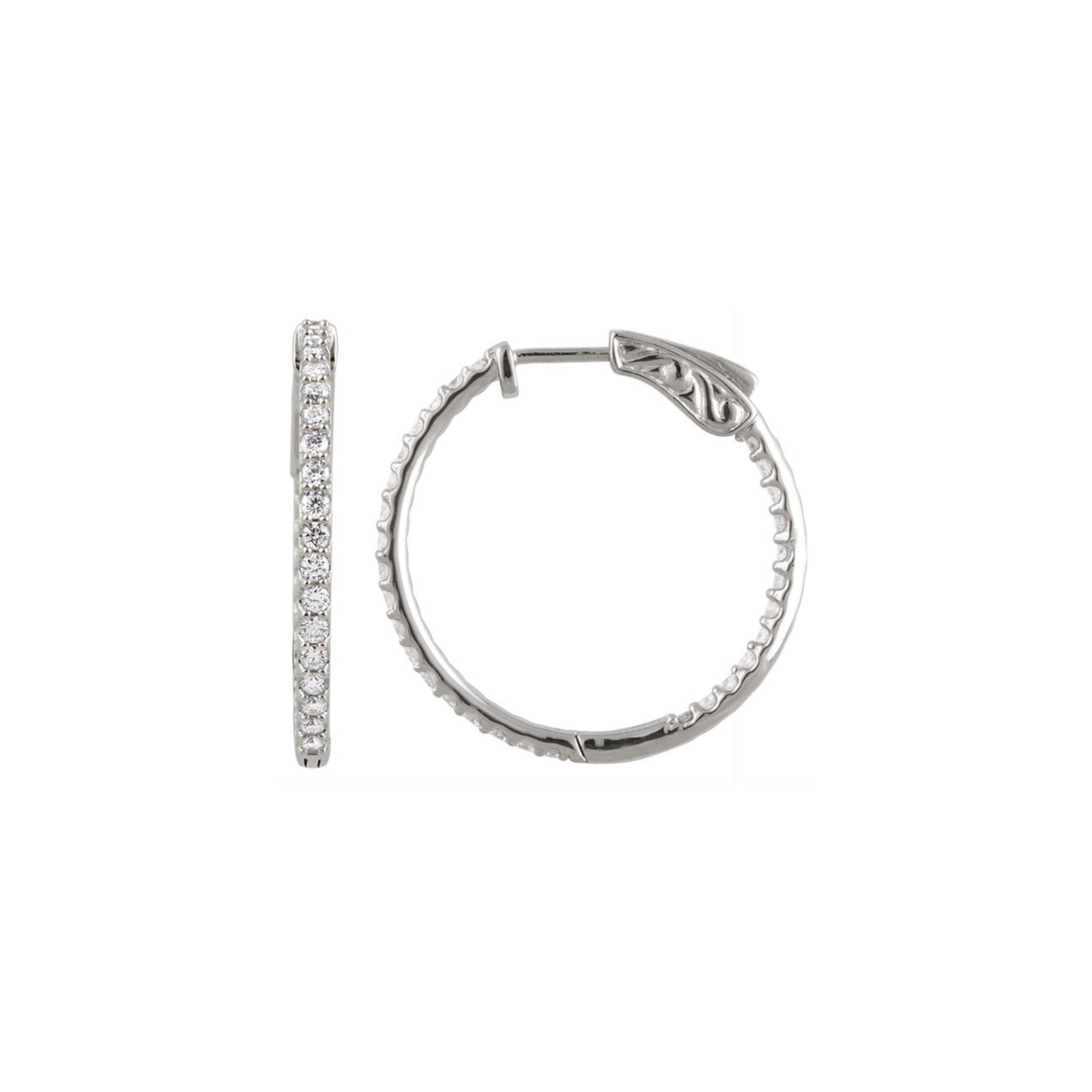 Diamond Earring Hoops, 1.00 Carat Total Weight in 14k White, Yellow or Rose Gold - Talisman Collection Fine Jewelers
