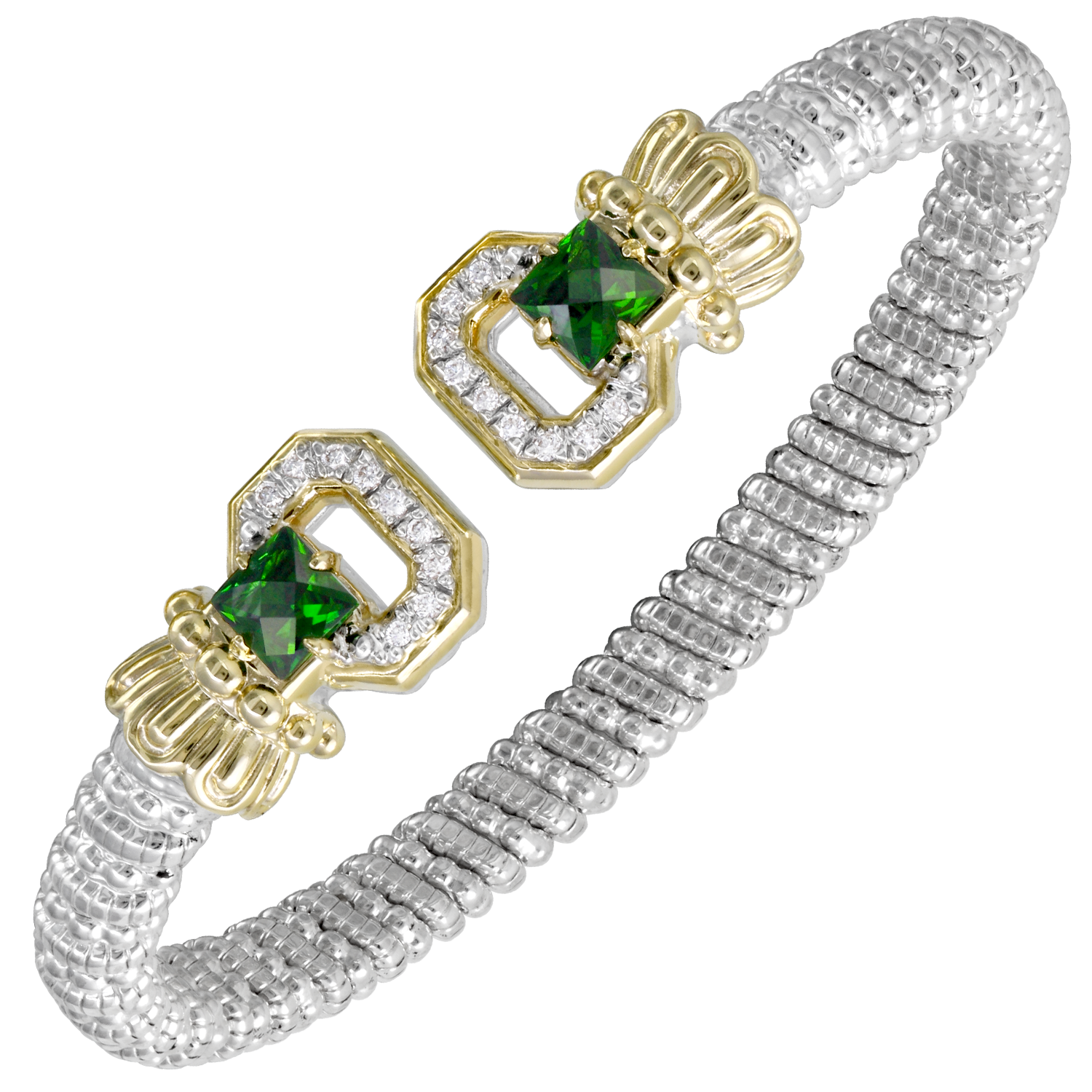 Chrome Diopside and Diamond Open Cuff Bracelet by Vahan - Talisman Collection Fine Jewelers