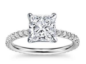 Custom Princess Cut Diamond Solitaire with Diamond Shank, Size 6 - Talisman Collection Fine Jewelers