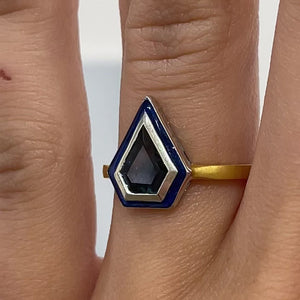 Sapphire and Blue Enamel "Shield" Ring by Unhada